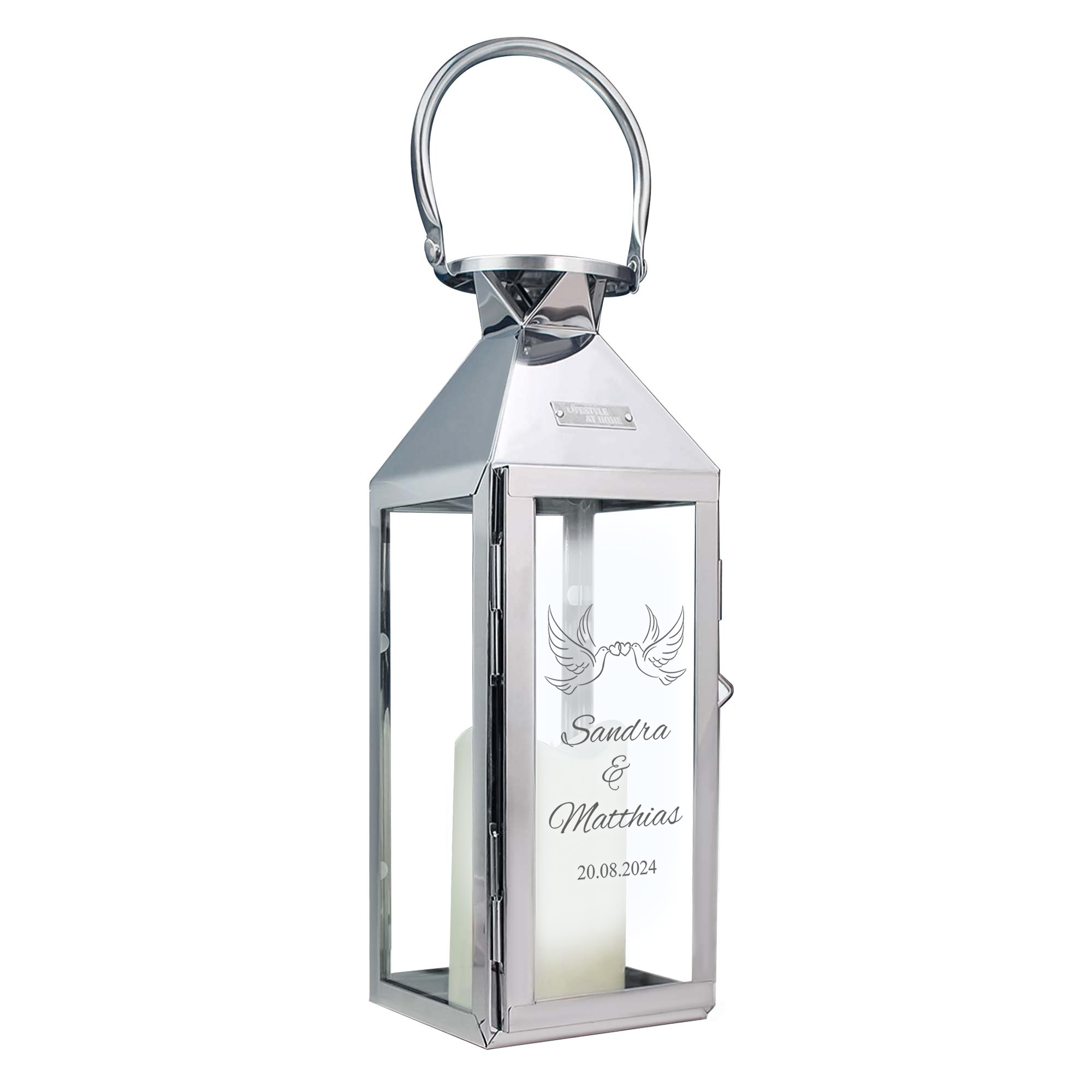 Laterne - Silber - Klein - Hochzeit - Tauben - Personalisiert