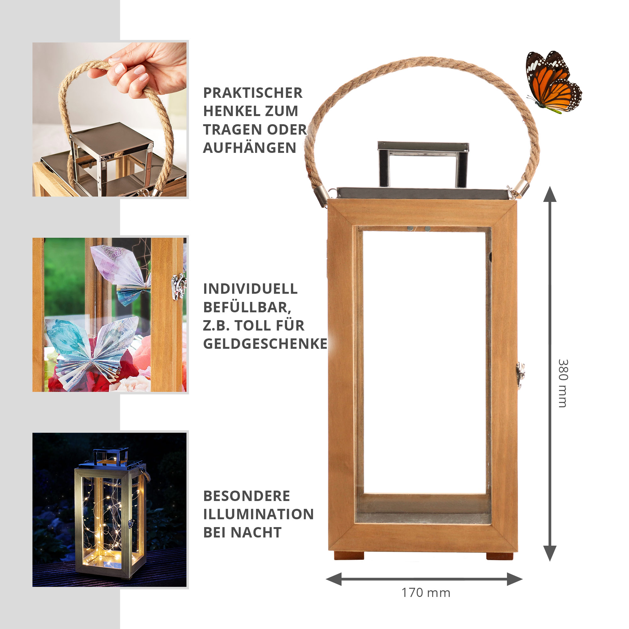Holzlaterne - Kerzen Windlicht 0003-0006-EU-0000 - 1
