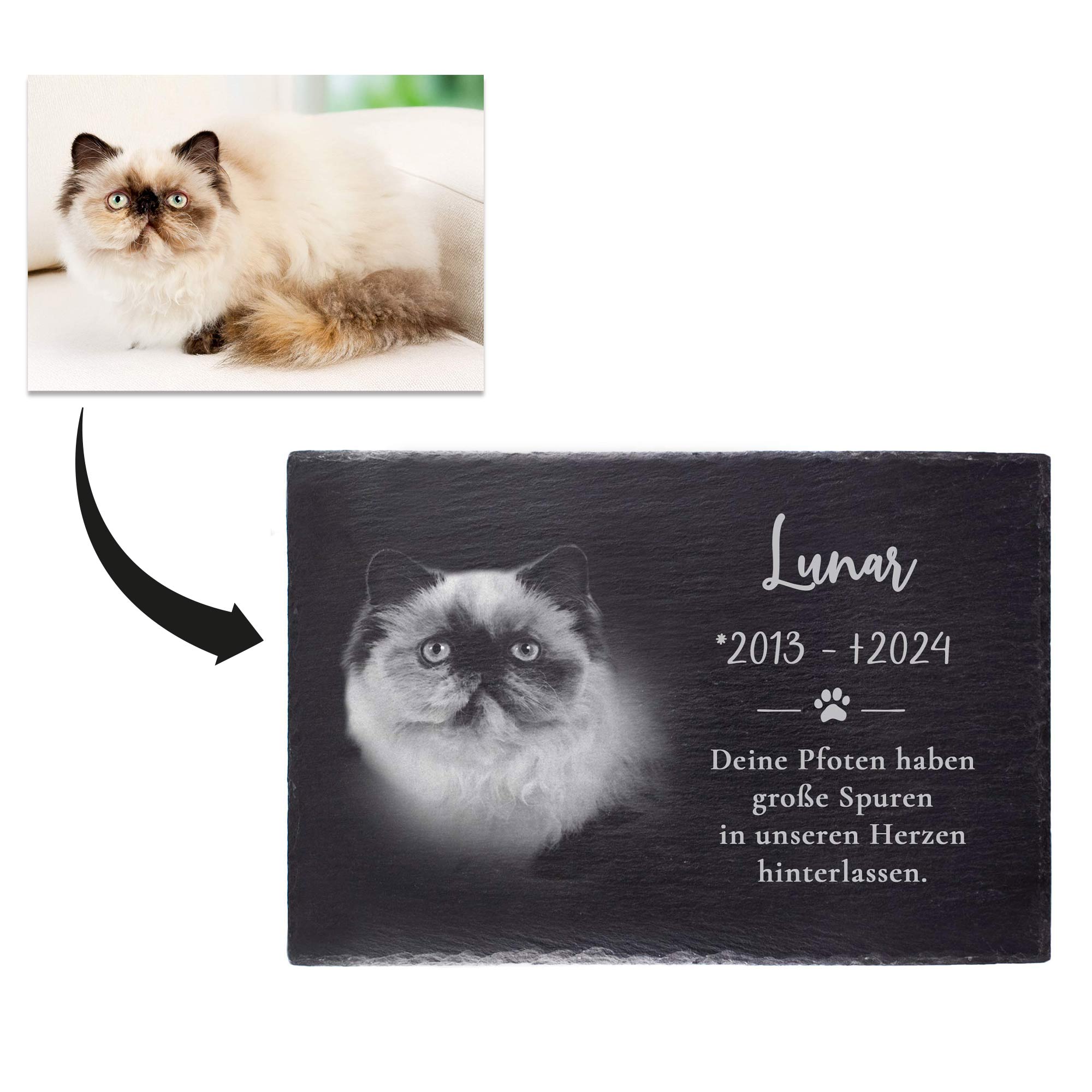 Grabplatte zur Trauer Hund & Katze - Schiefer Gedenktafel mit Foto
