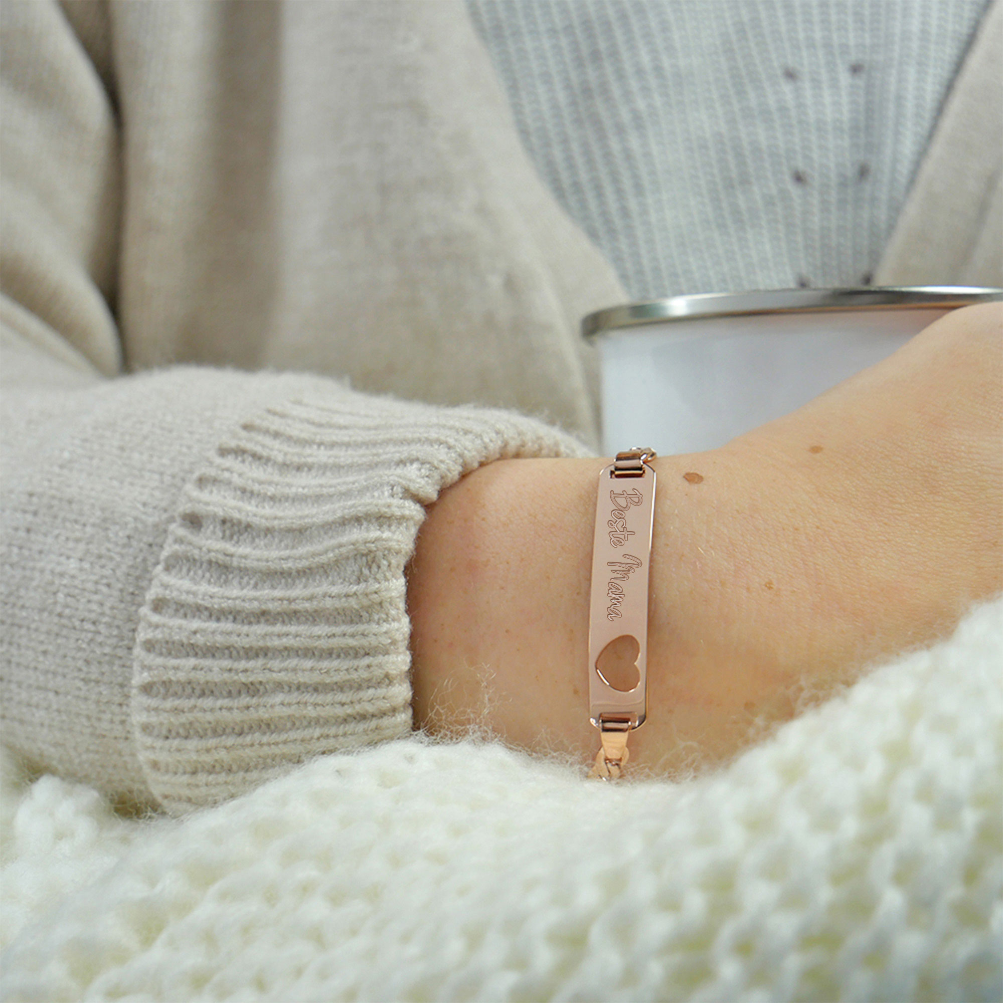 Rosegold Armband mit Herzstanze - Beste Mama 1112-180-MZ - 3