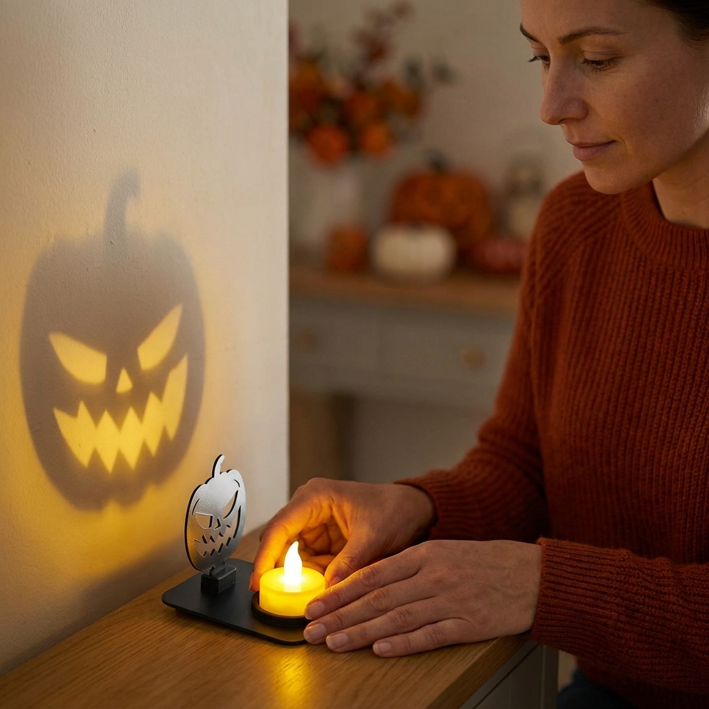 Halloween-Teelichthalter Komplettset – 5 Schattenmotive