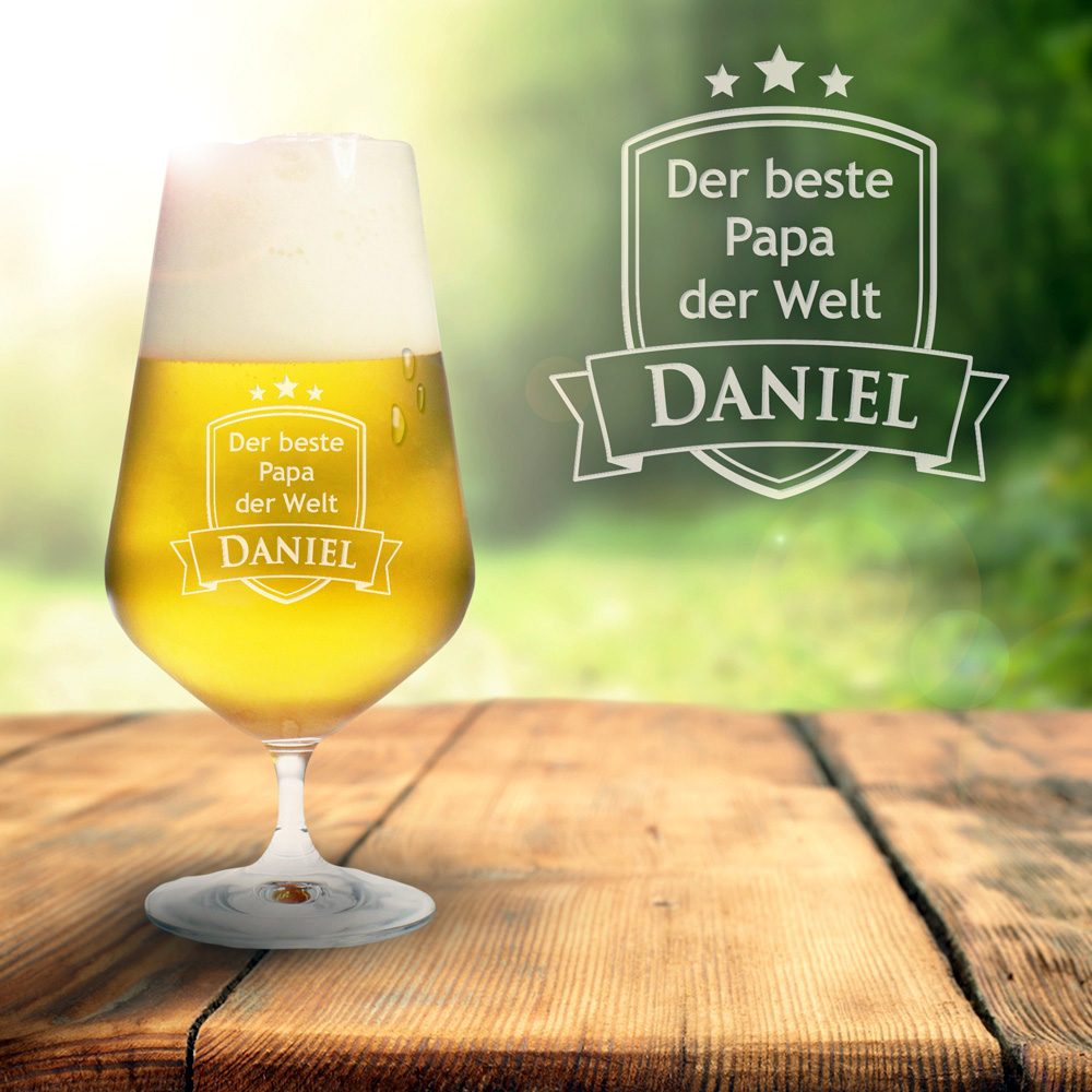 Graviertes Trinkglas 'Bester Papa' – Mit Personalisiertem Namen, 485 Ml, Spülmaschinengeeignet, Für Vatertag & Geburtstag