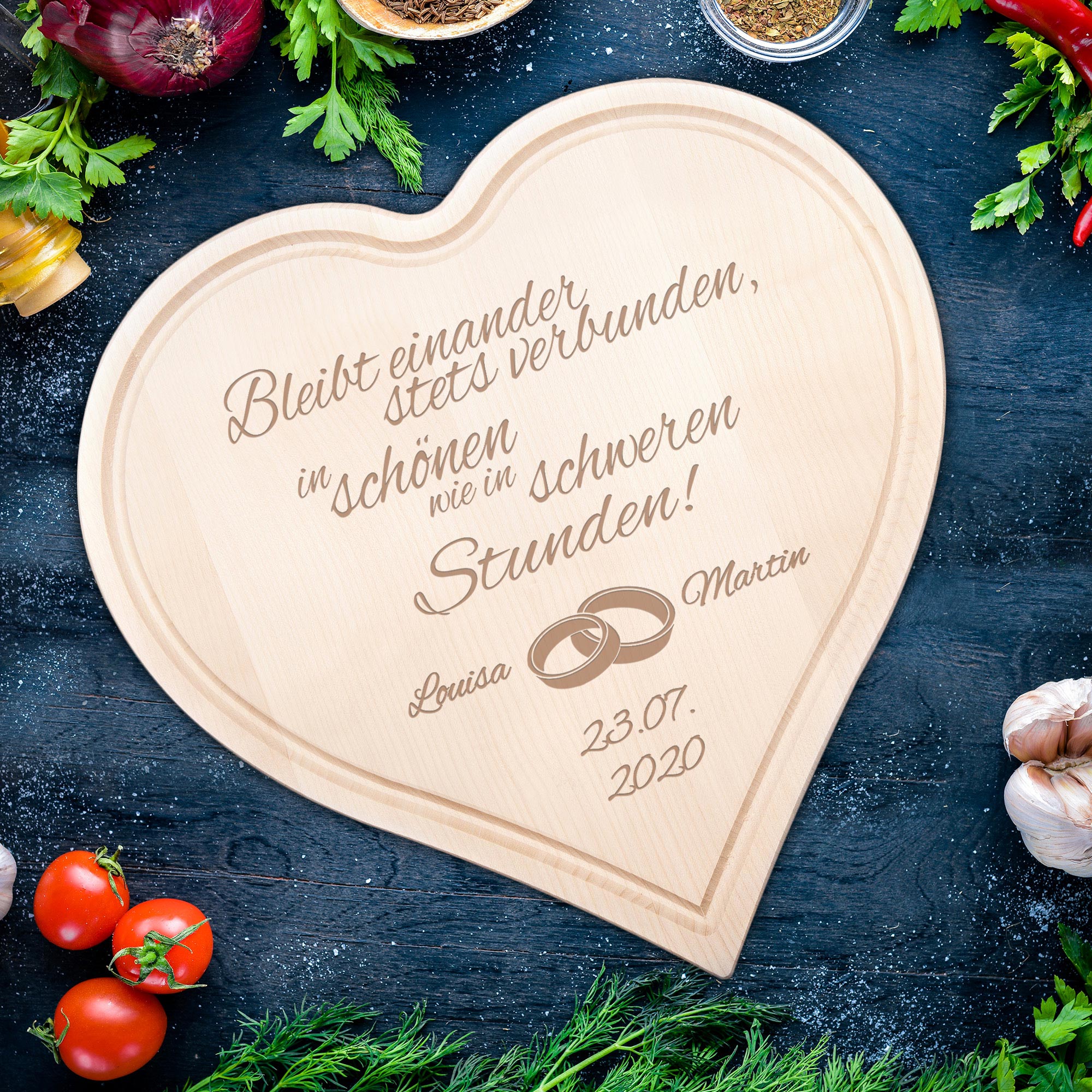 Graviertes Brett - Herz zur Hochzeit 1265 - 3