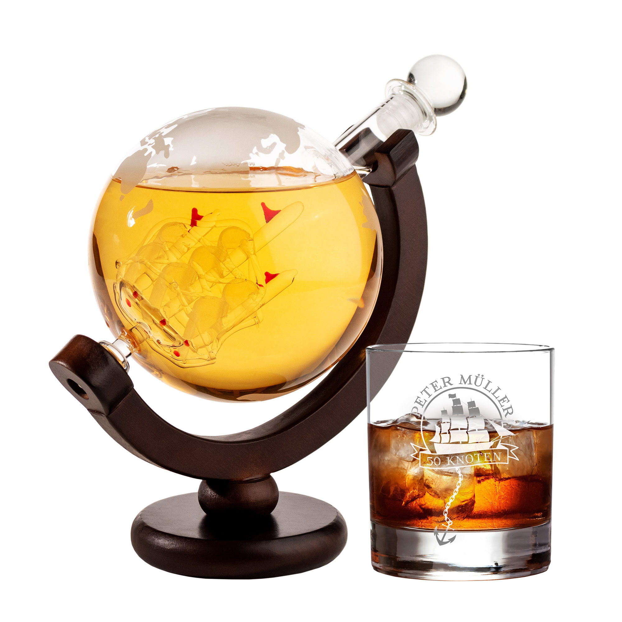 Rum Set mit Globus Karaffe und Glas - Segelschiff 3360 - 4