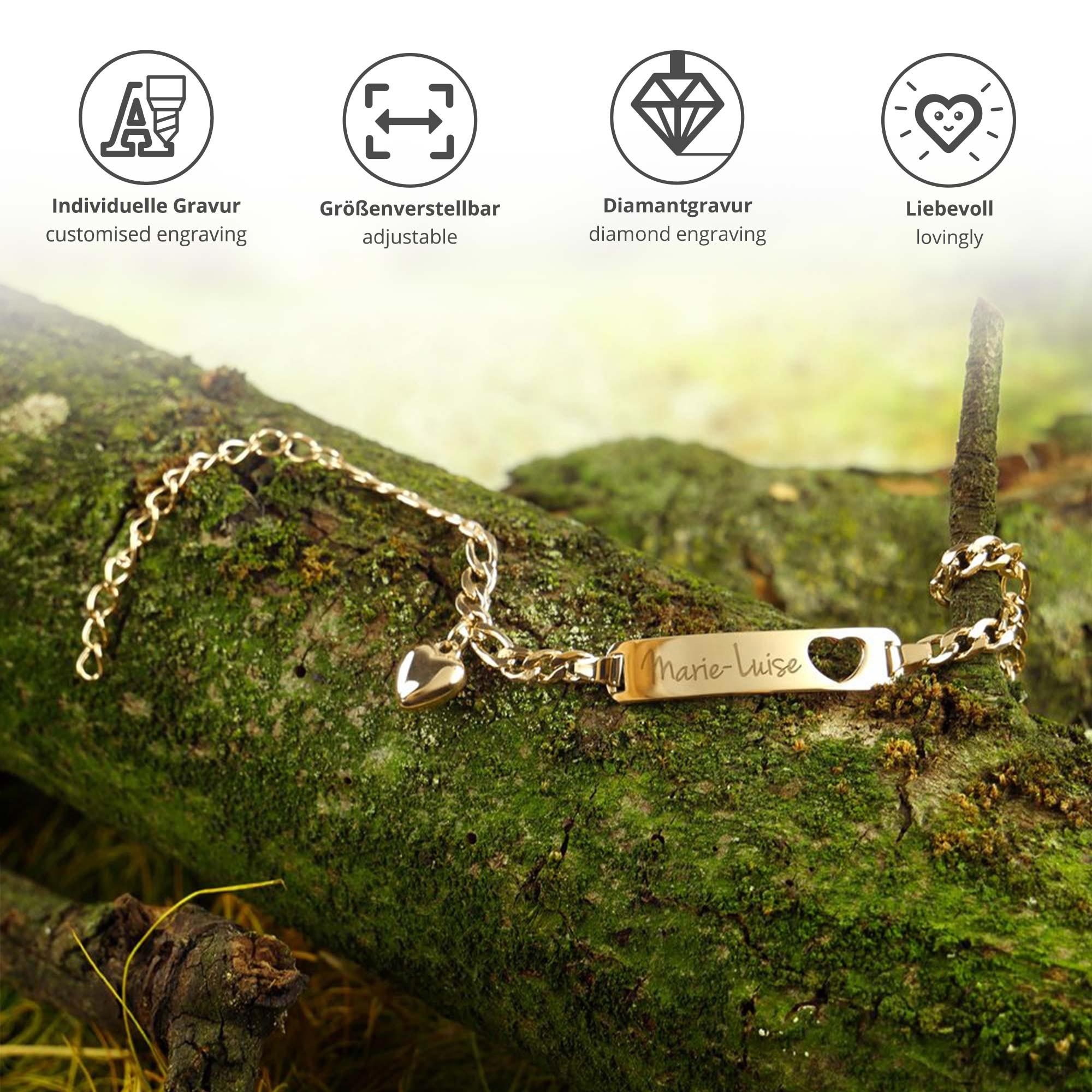 Armband mit Herzstanze Gold - Namensgravur