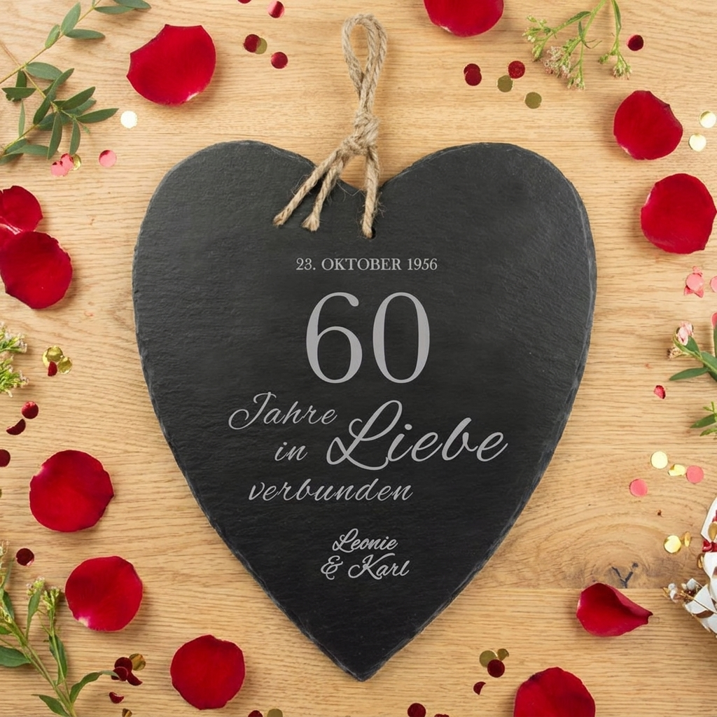 Schieferherz zur diamantenen Hochzeit Schieferherz zur diamantenen Hochzeit