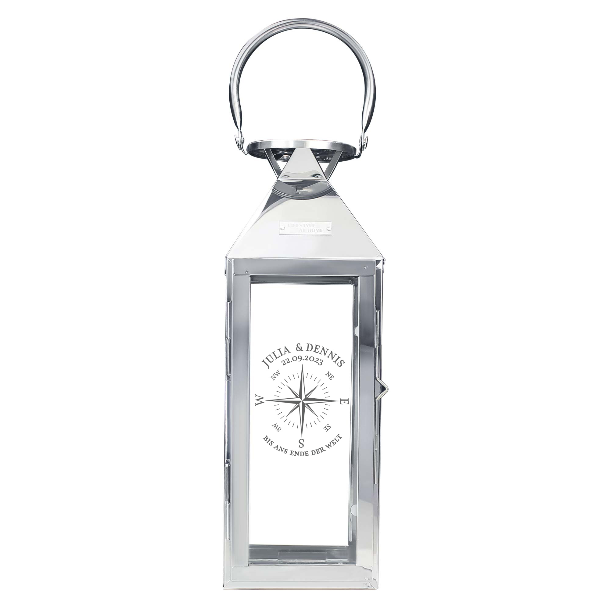 Laterne - Silber - Klein - Kompass Liebe - Personalisiert