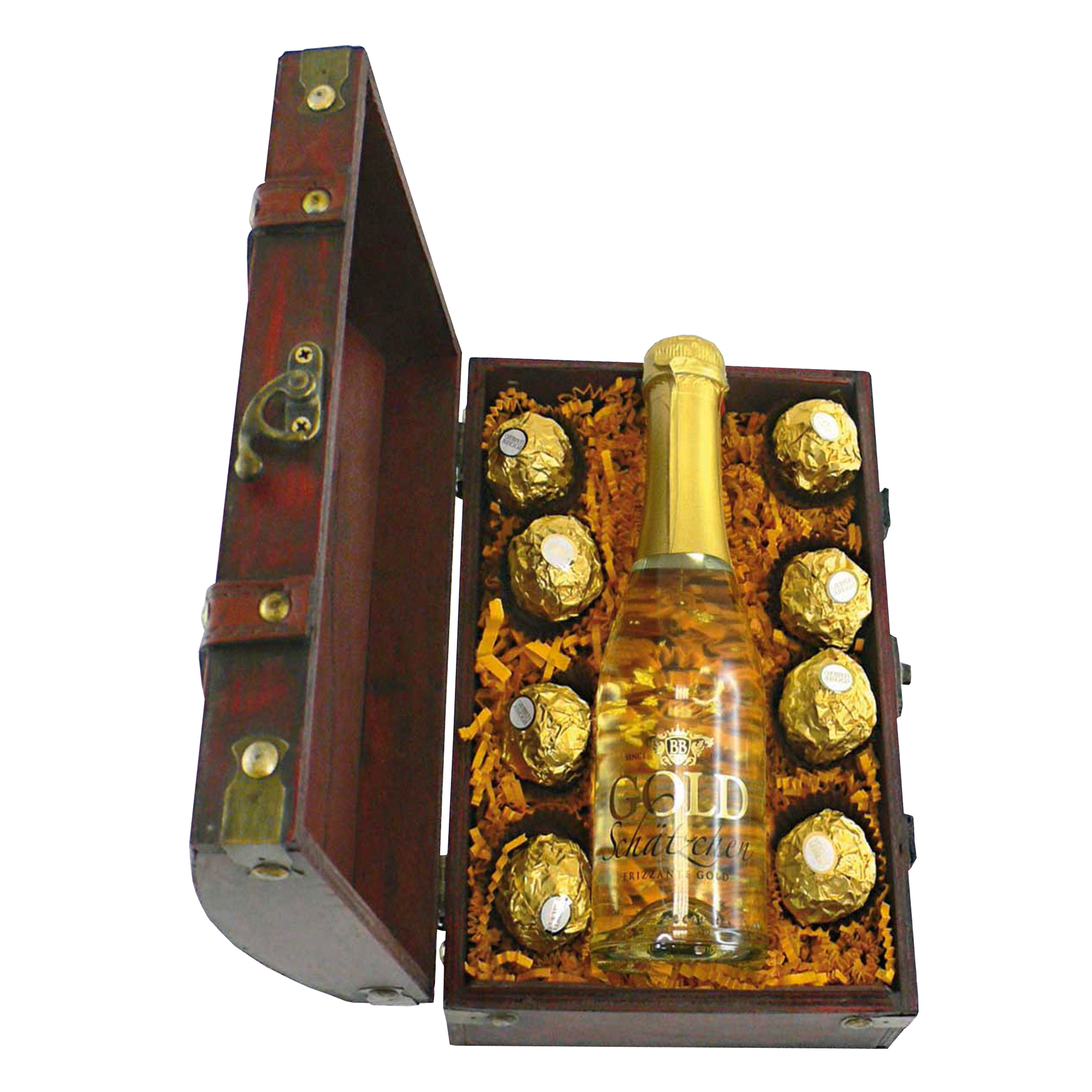 Minitruhe Goldschätzchen - Sekt und Schokolade