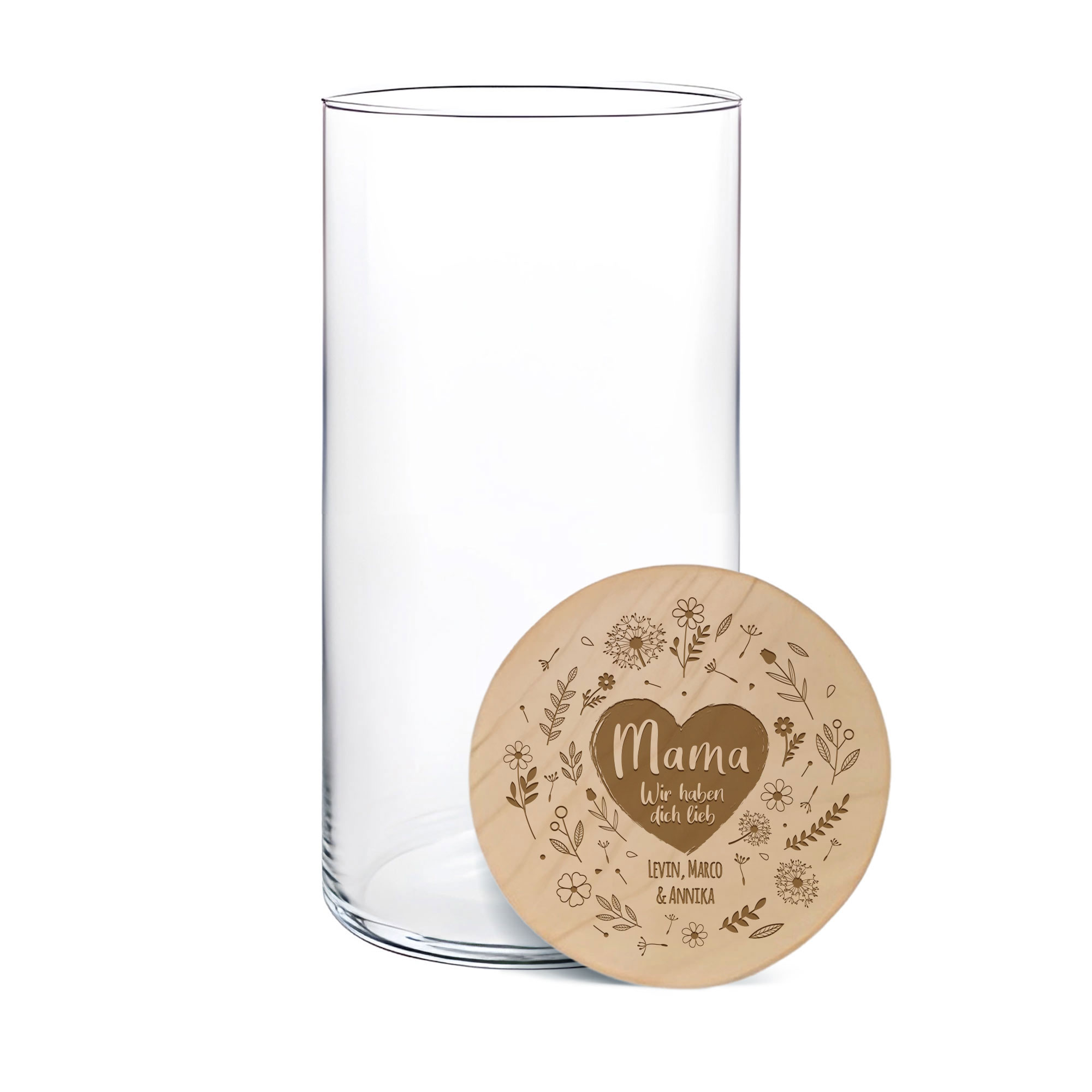 Vorratsglas mit Gravur - Blumenherz für Mama