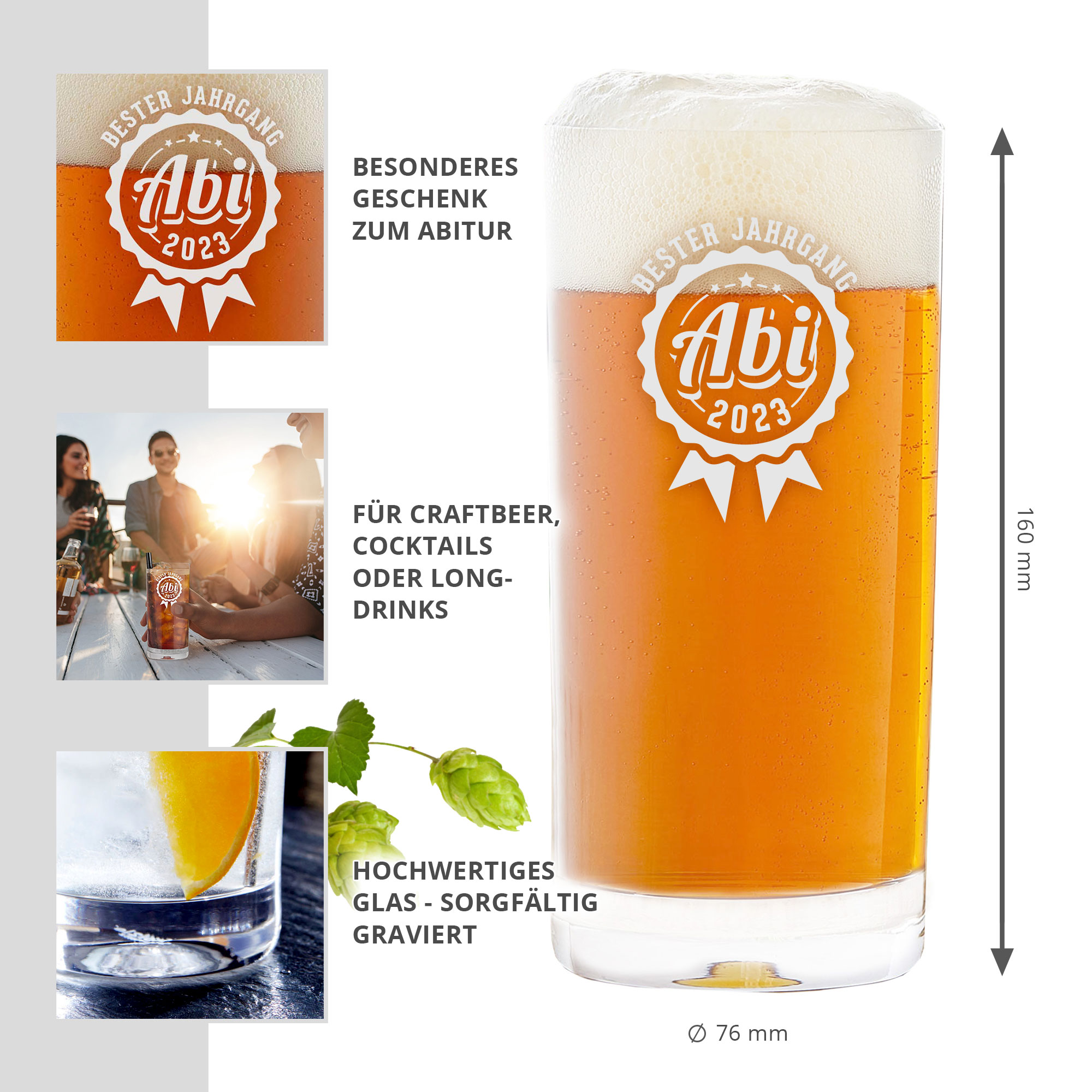 Craft Bier Glas mit Gravur - Abitur Jahrgang - Standard