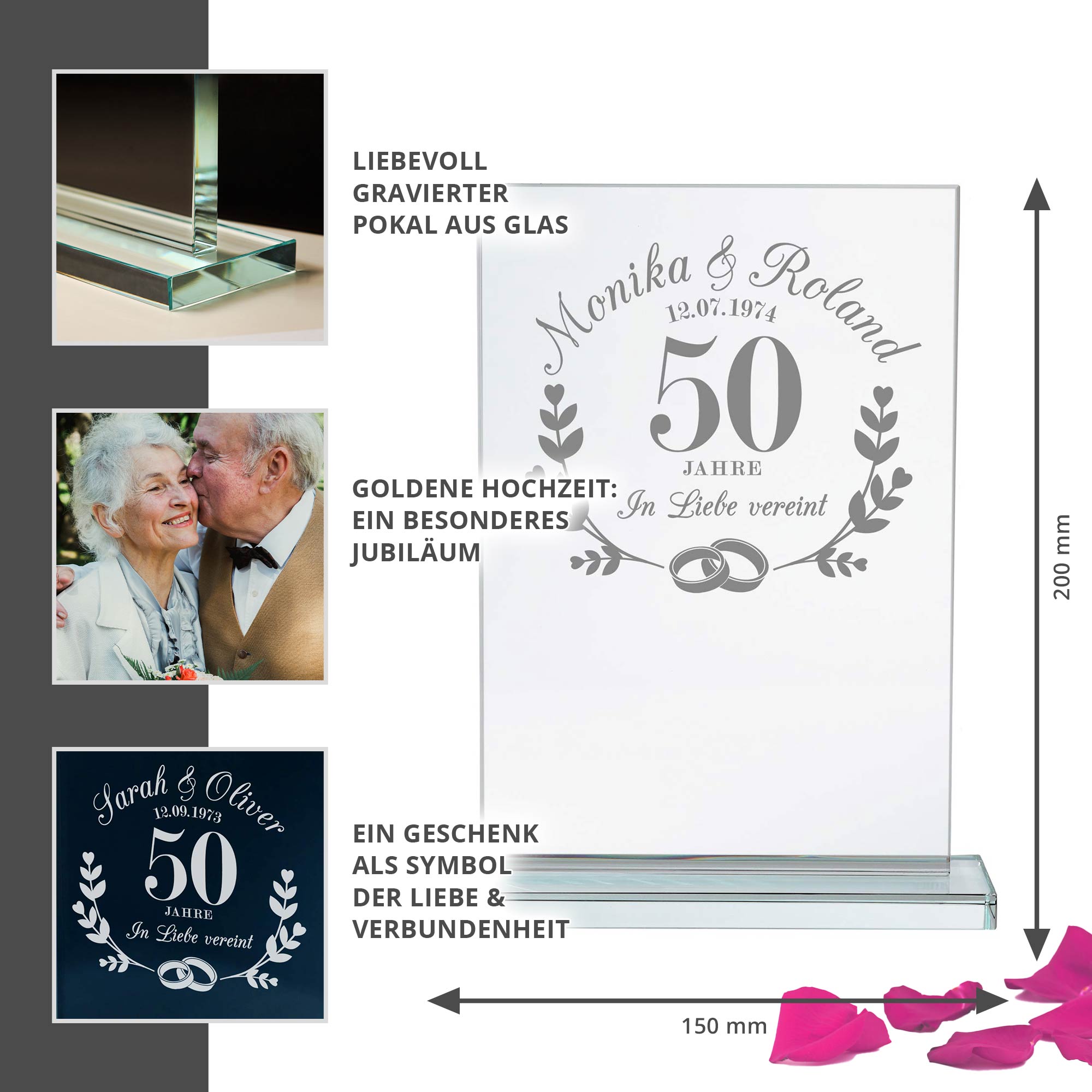 Glaspokal - Goldene Hochzeit - Personalisiert