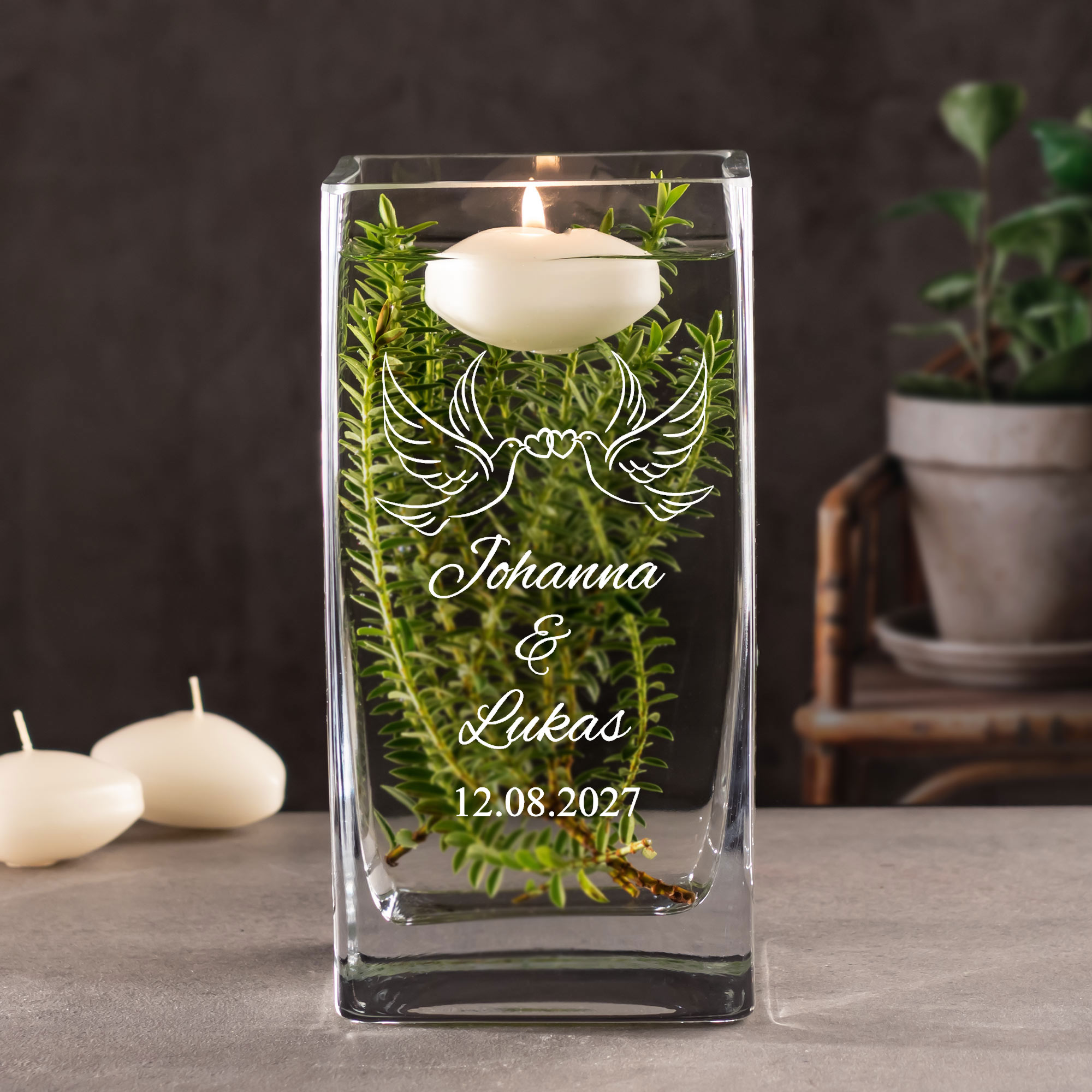 Vase Liebestauben - personalisiert