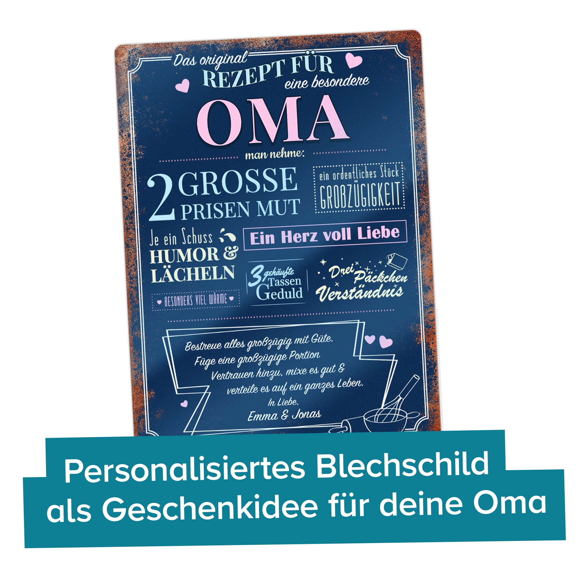 Personalisiertes Blechschild - Rezept Oma 4020 - 6