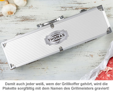 Deluxe Grillbesteck im Koffer - Grillmeister Gravur 1719 - 1