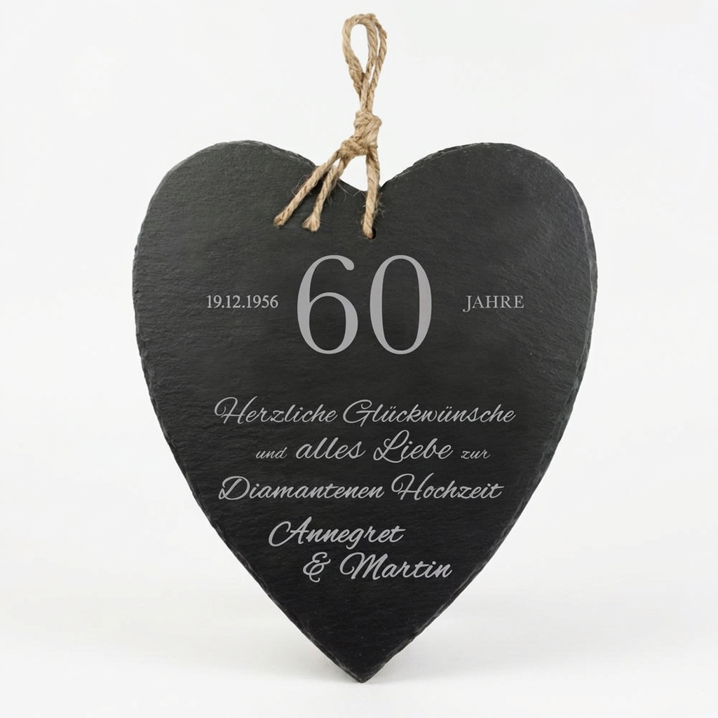 Schieferherz zur diamantenen Hochzeit Schieferherz zur diamantenen Hochzeit
