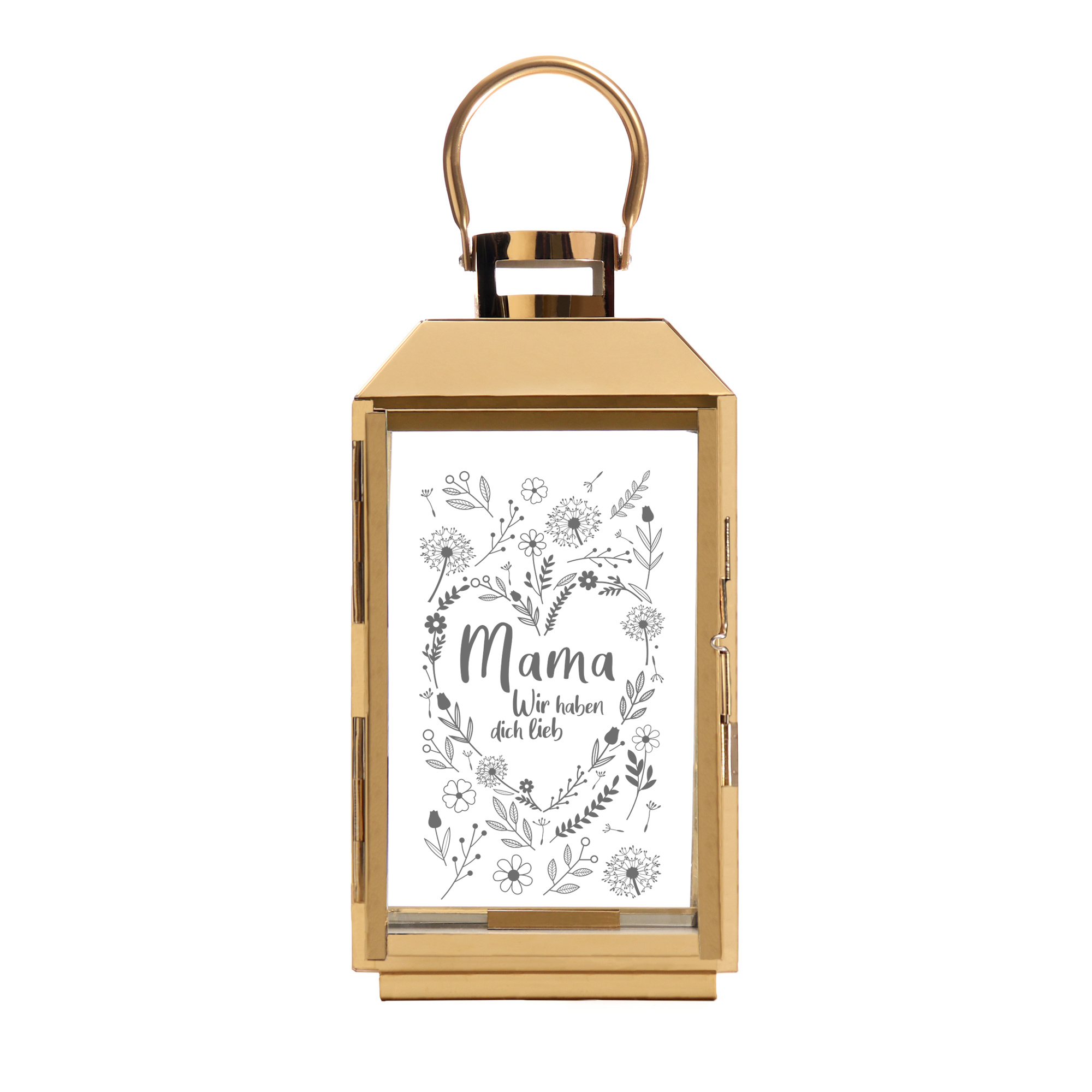 Gold Laterne mit Gravur - Blumenherz für Mama