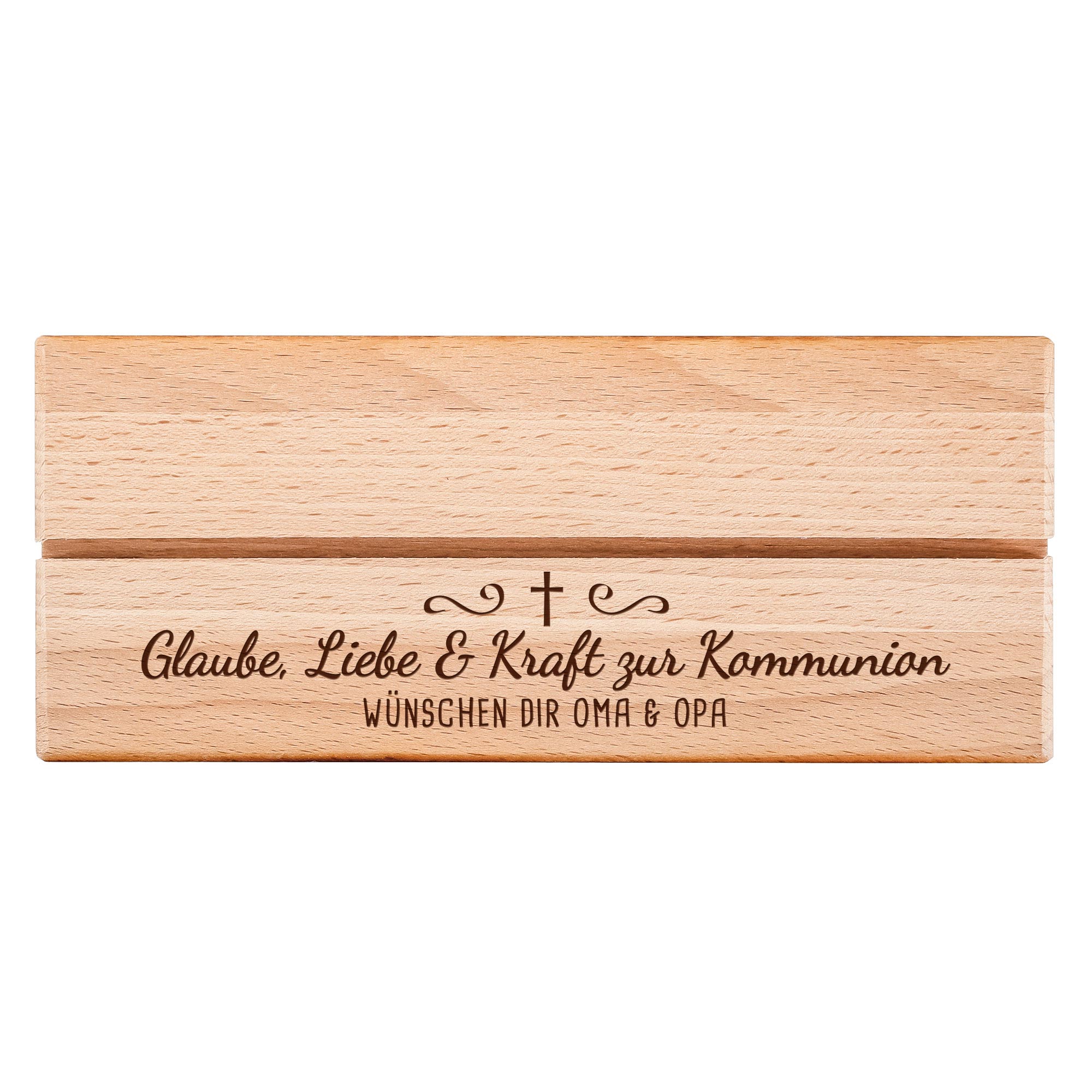 Großer Geldengel aus Holz mit Gravur zur Kommunion
