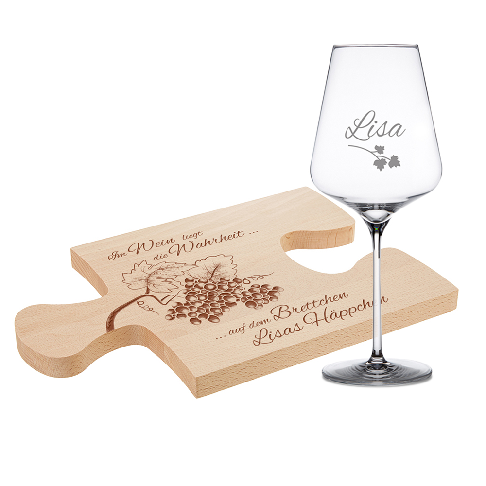 Weinhäppchen - Glas und Brettchen personalisiert 3295 - 4