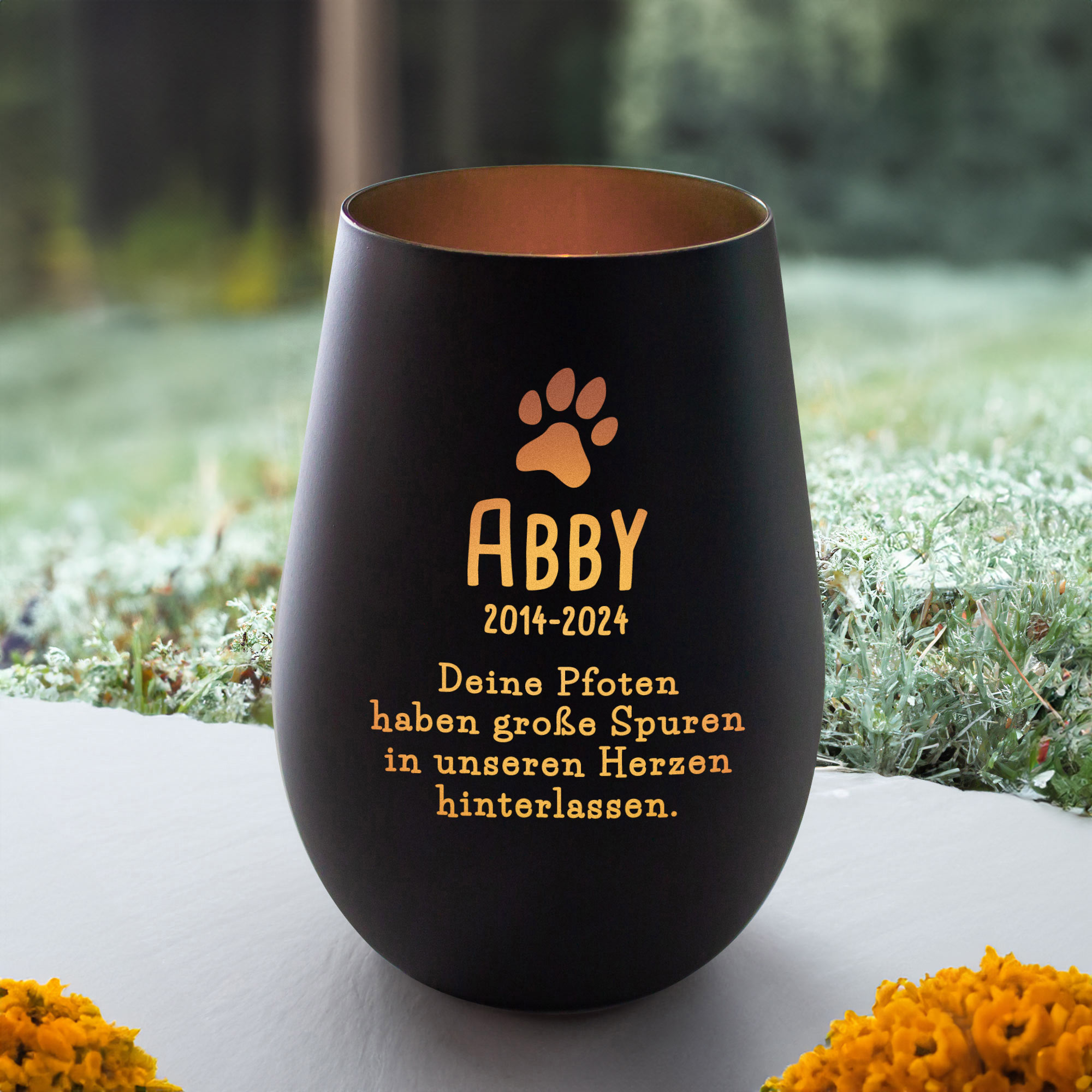 Schwarzes Windlicht zur Trauer für Hund - Bronze
