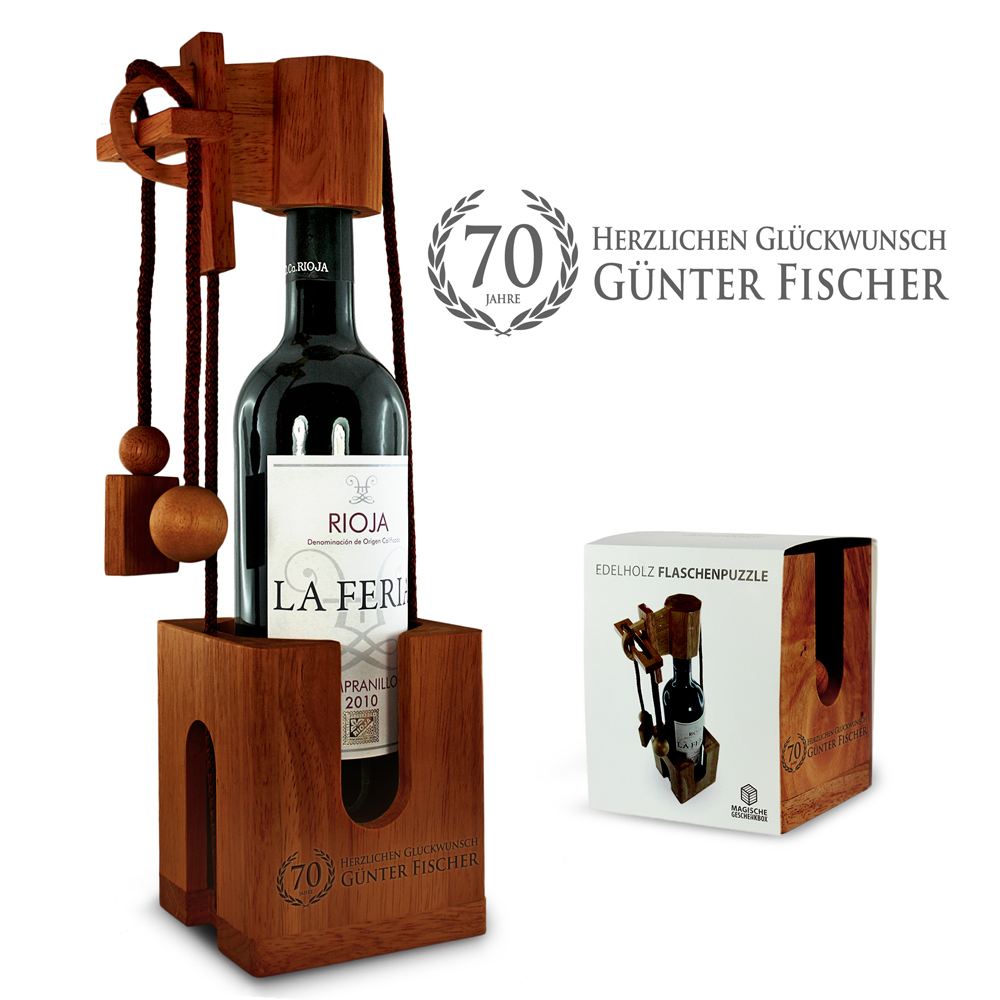 Graviertes Edelholz Flaschenpuzzle zum Geburtstag 2180 - 7