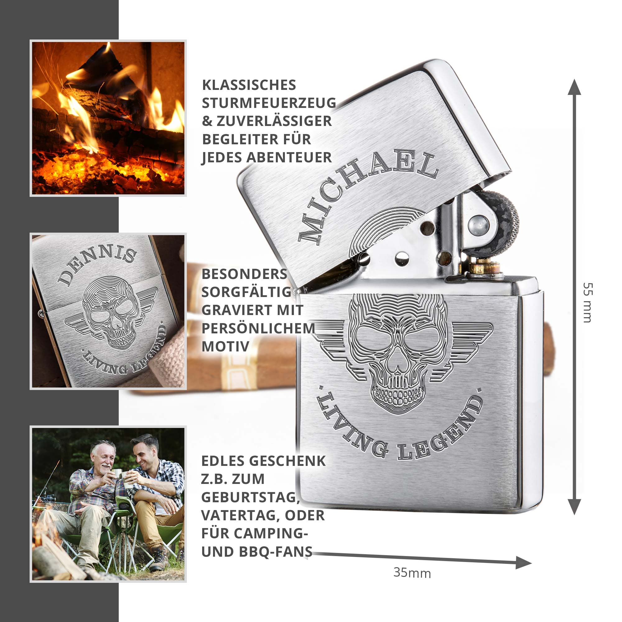 Zippo Sturmfeuerzeug mit Gravur - Totenkopf