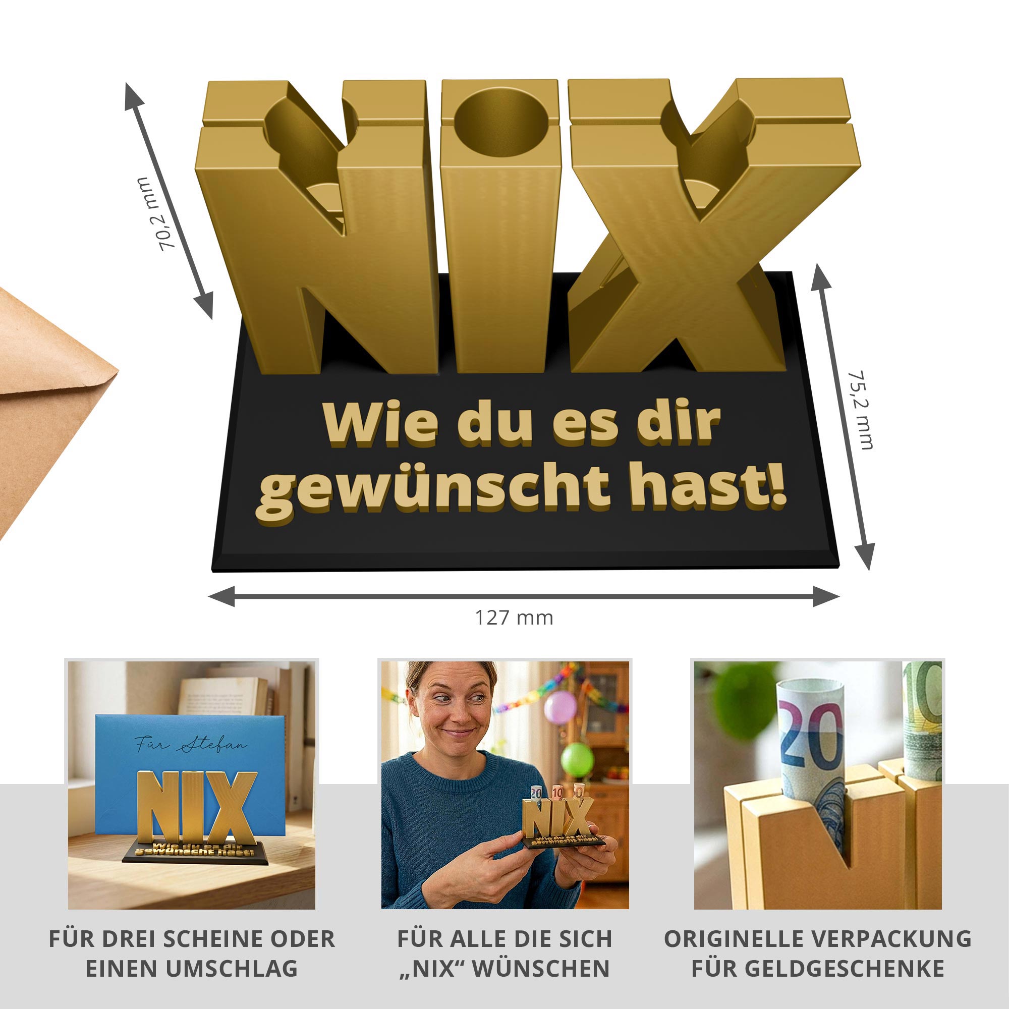Das Nix Geschenk Gold - Geschenkverpackung für Geld & Gutscheine