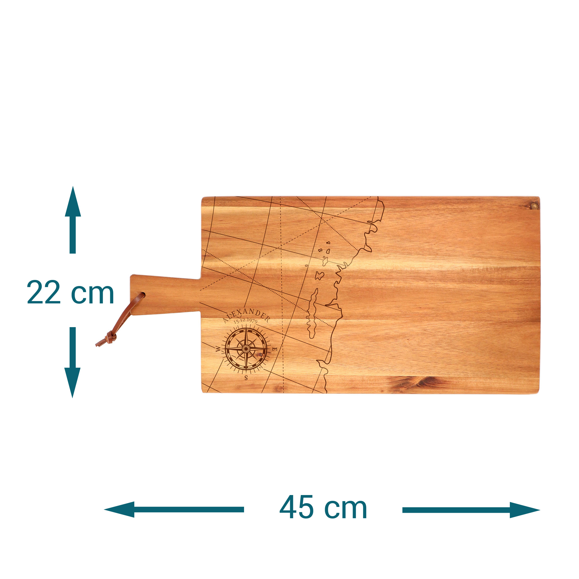 Schneidebrett mit Griff - Kompass Gravur 4190 - 5