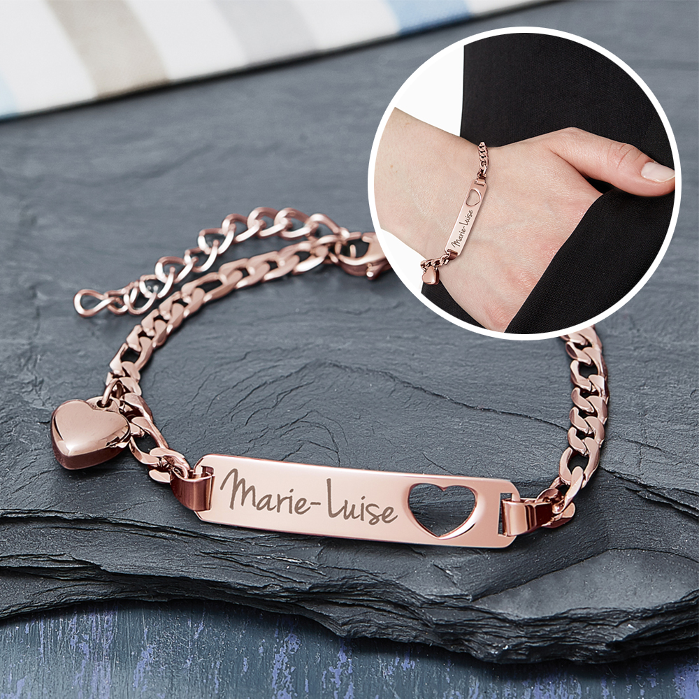 Armband mit Herzstanze Rosegold - Namensgravur