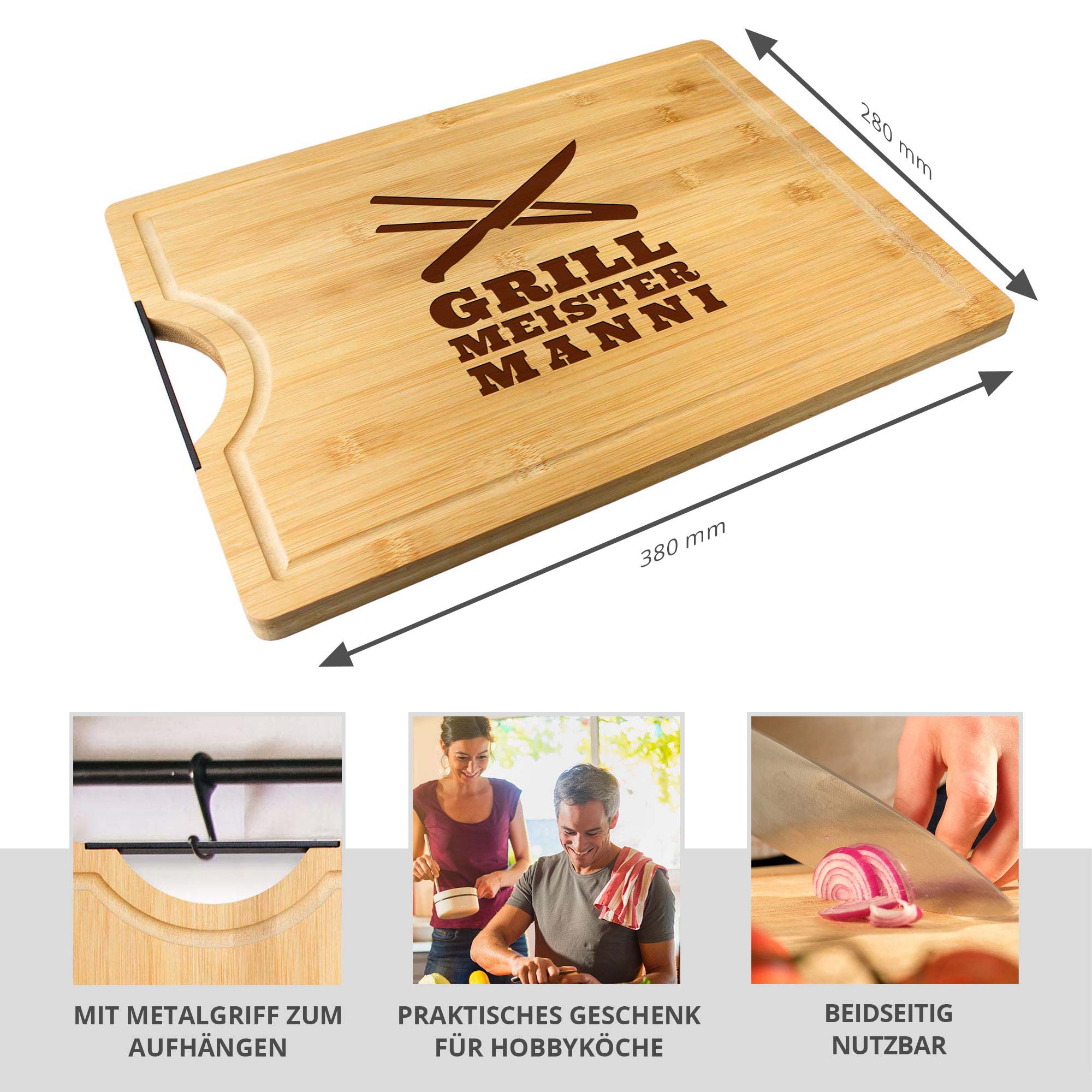 Bambusholz Schneidebrett mit Grillmeister Gravur