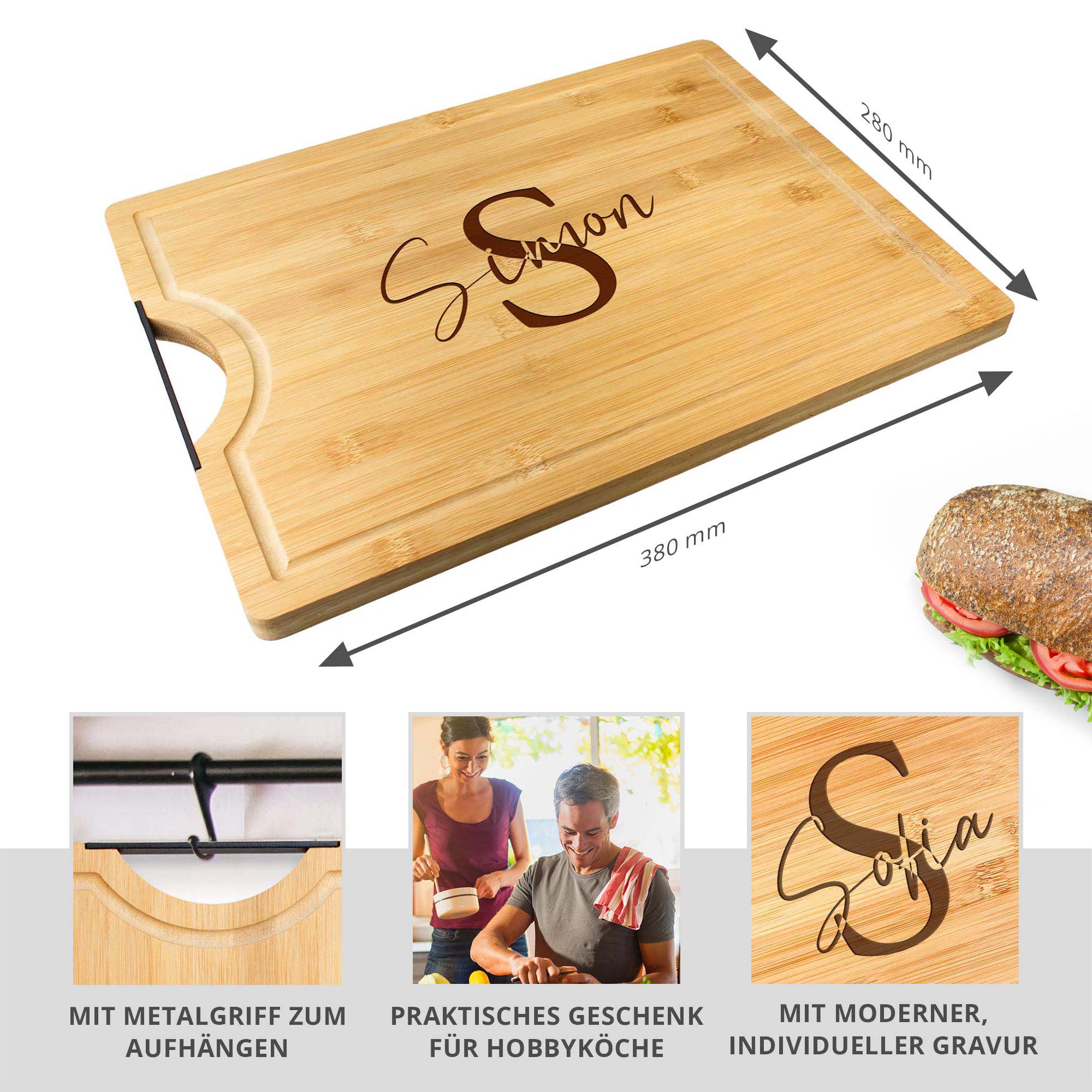 Bambusholz Schneidebrett mit Gravur - Initial Signatur Bambusholz Schneidebrett mit Gravur - Initial Signatur