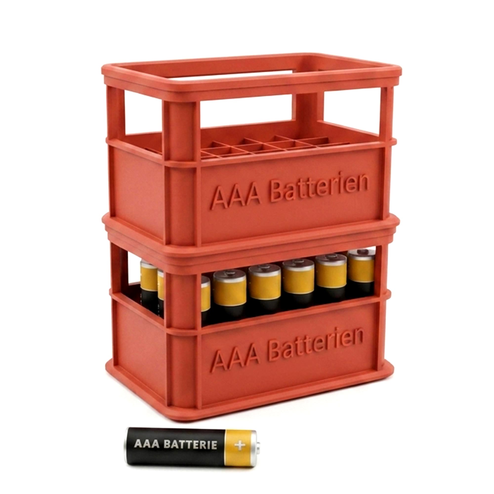 Stapelbare Aufbewahrungsbox für Batterien AAA - 2er Set Bierkasten Rot