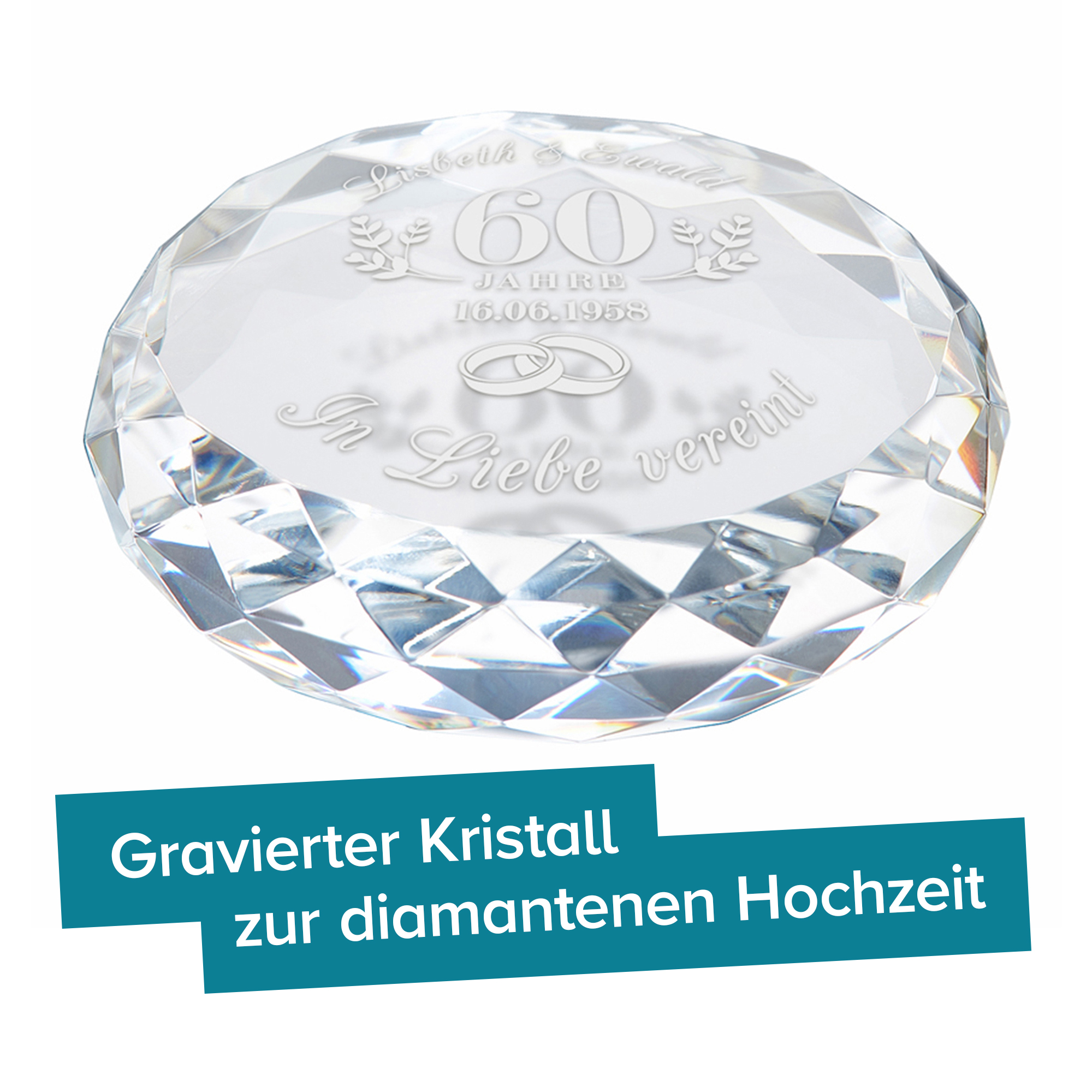 Kristall mit Gravur zur diamantenen Hochzeit 4131 - 3