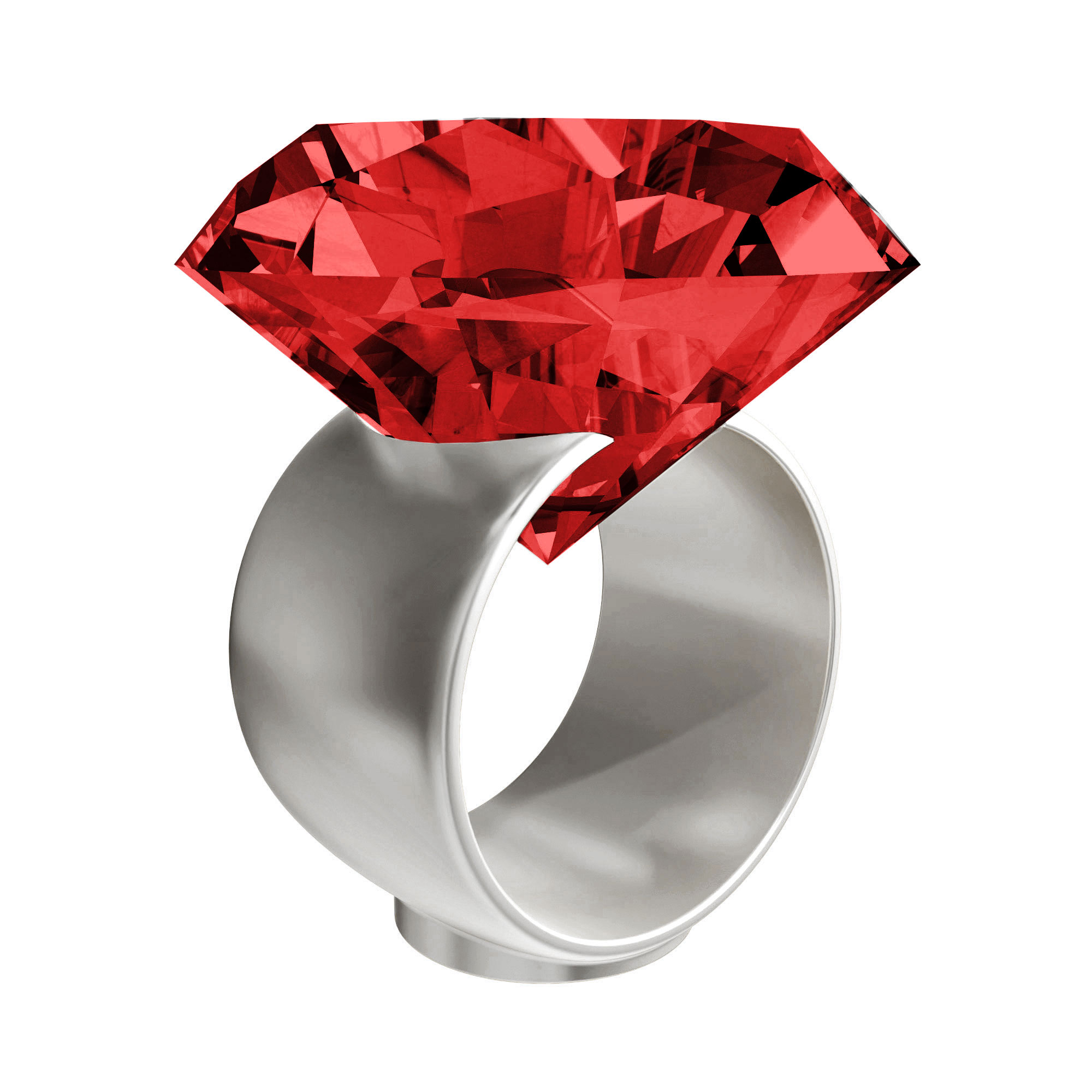 Diamant Kristall Rot mit Gravur zur Rubinhochzeit und Ring Displayständer Silber