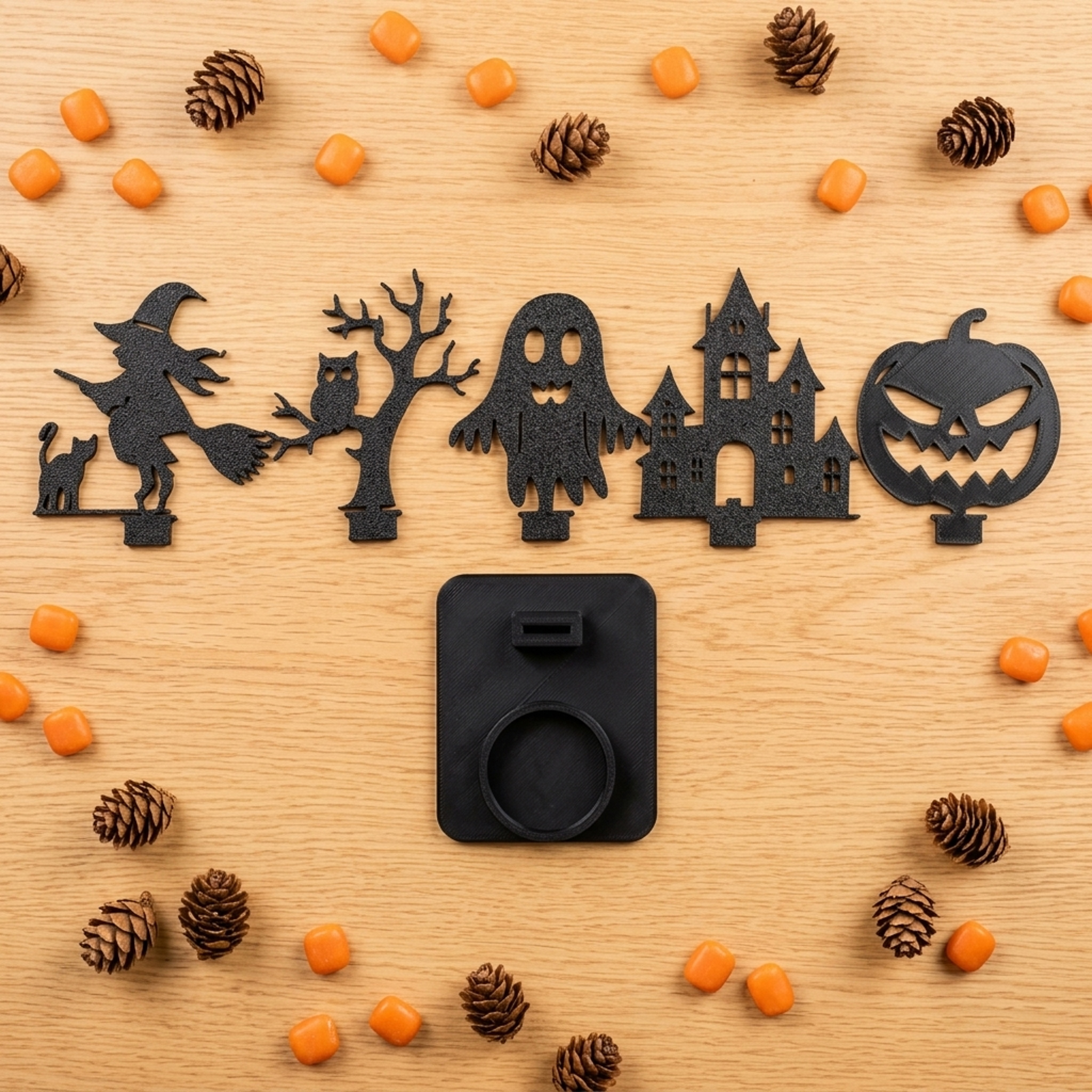 Halloween-Teelichthalter Komplettset – 5 Schattenmotive