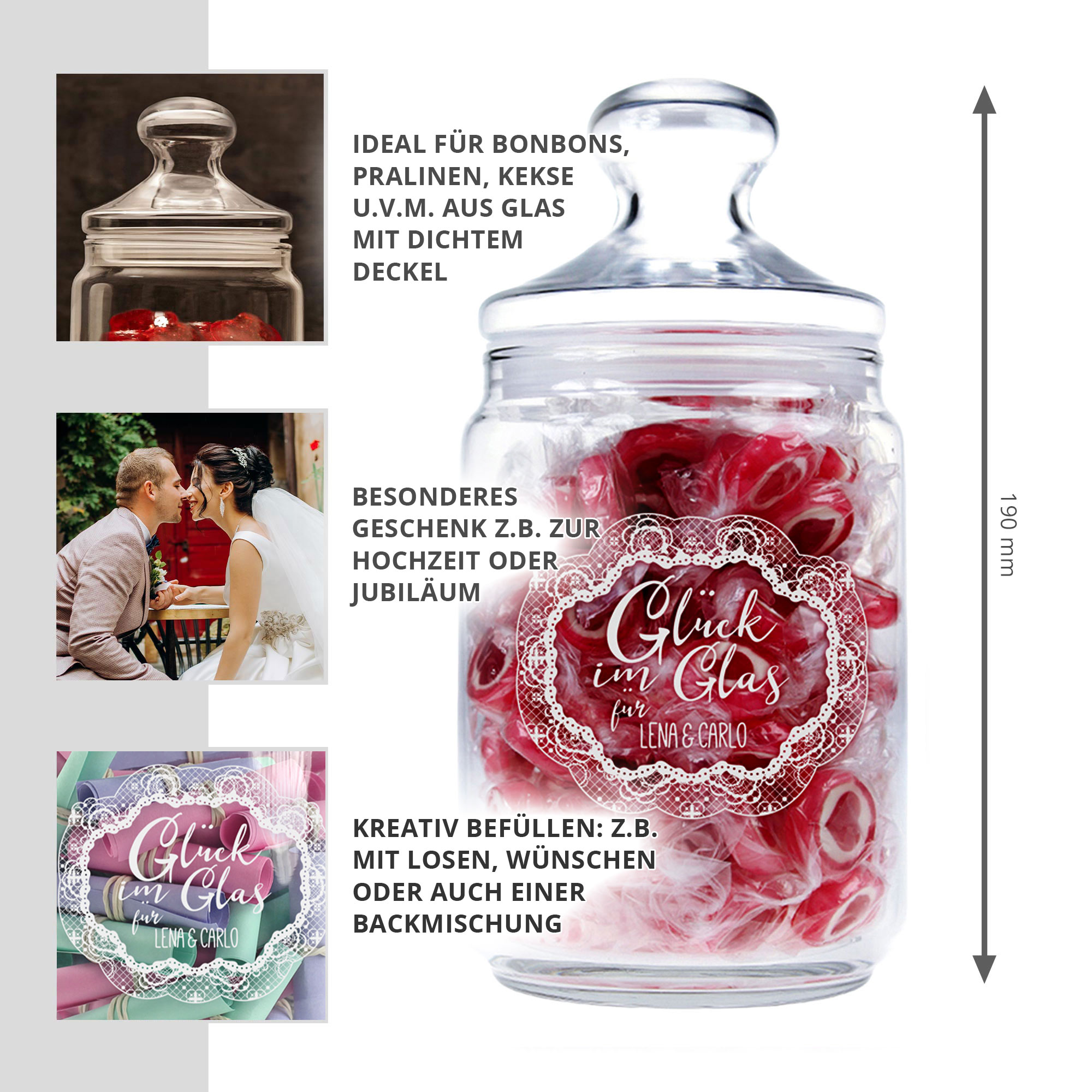 Bonbonglas mit Gravur - Glück im Glas Bonbonglas mit Gravur - Glück im Glas