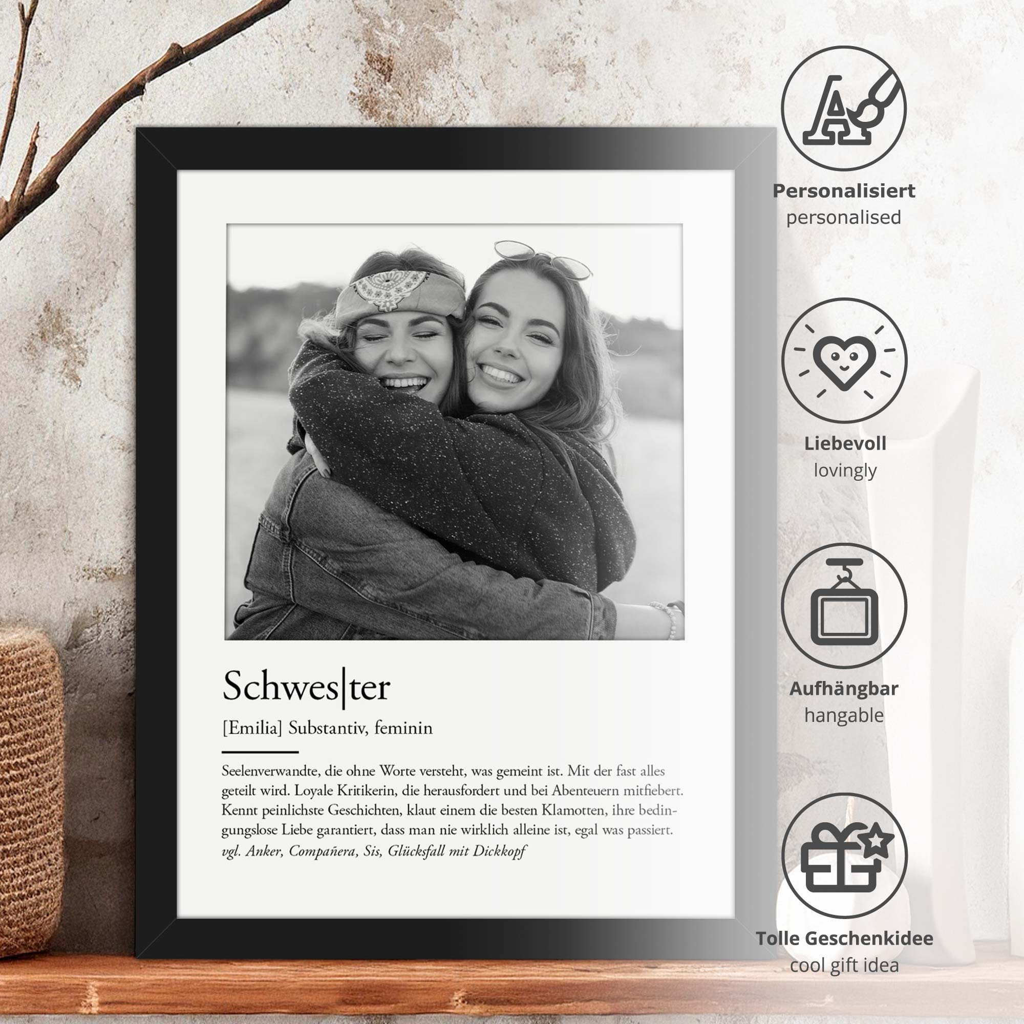 Definition Schwester - personalisiertes Bild mit Foto