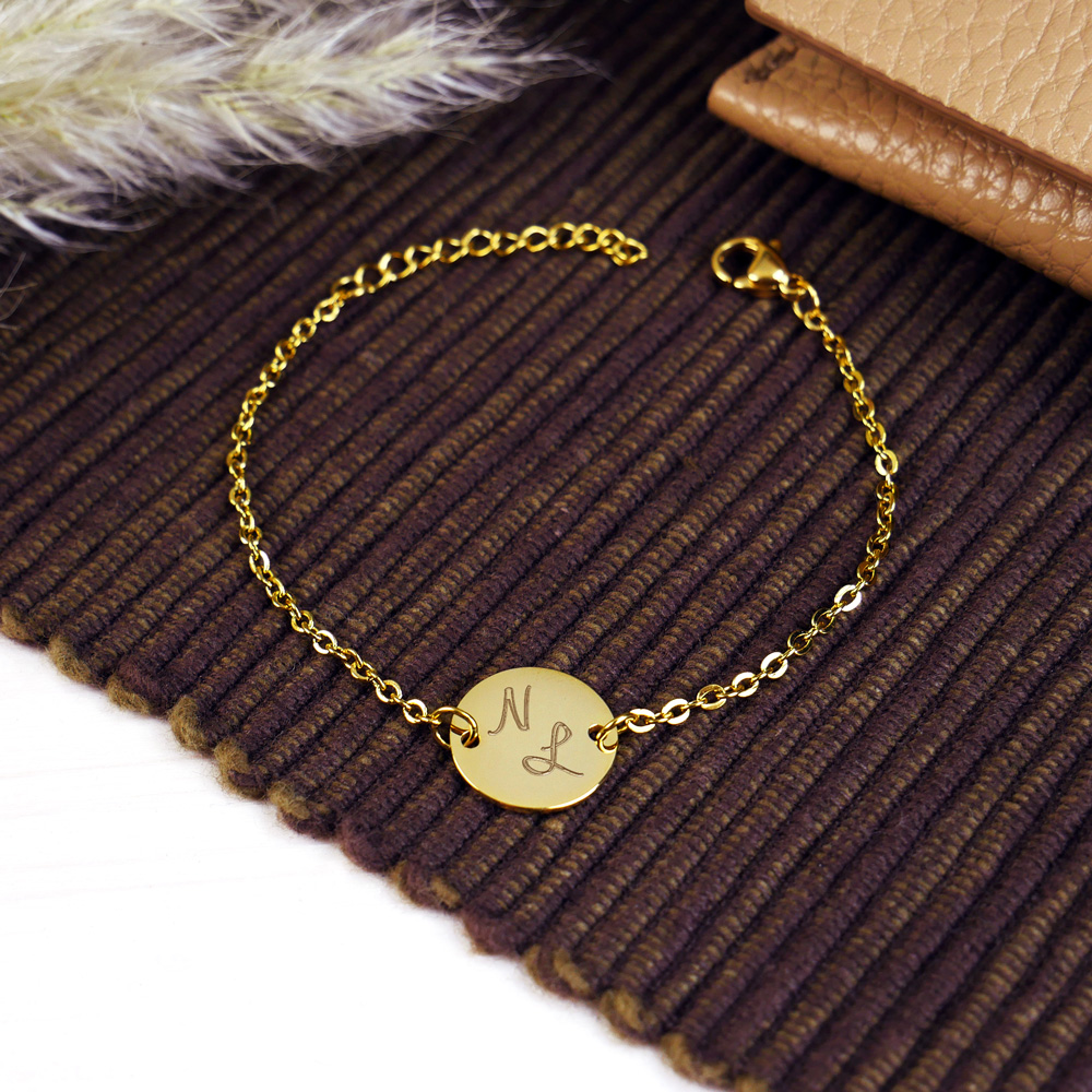 Armband Gold mit runder Plakette - Initialen 3709 - 4