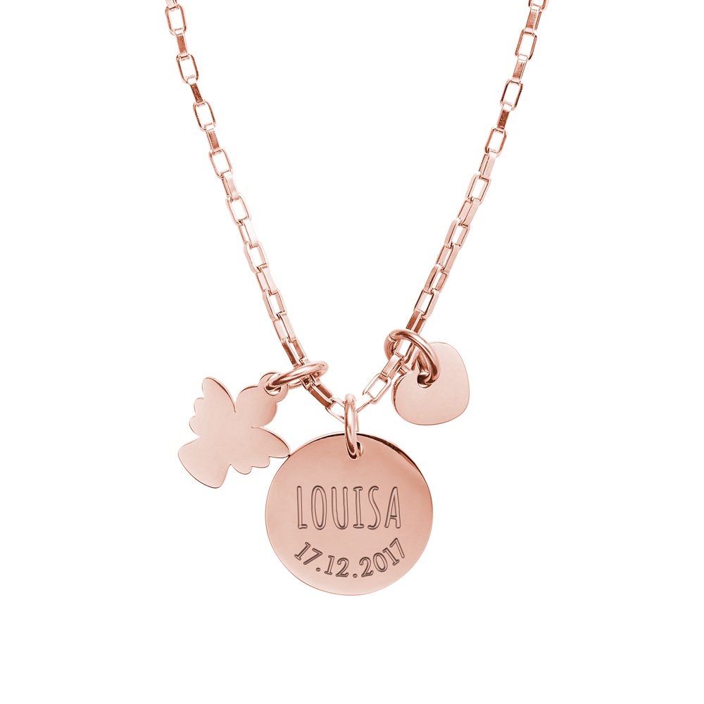 Runder Kettenanhänger Rosegold mit Charms - Name 3689 - 1