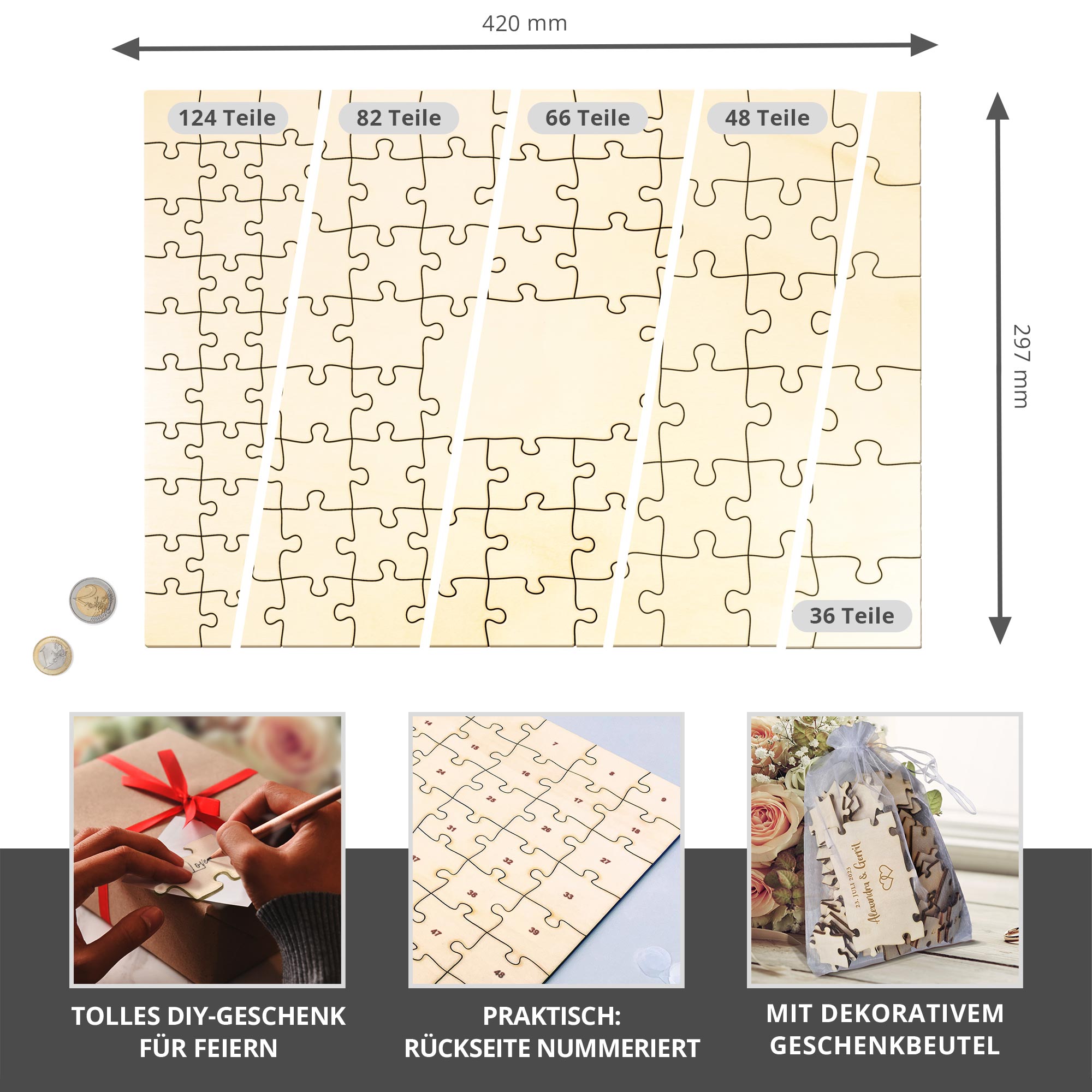 Gästebuch Puzzle - A3 - Hochzeit - Herzen - Personalisiert