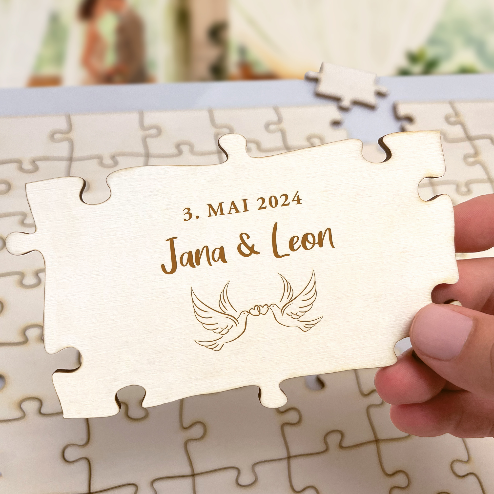 Gästebuch Puzzle - A3 - Hochzeit - Taube - Personalisiert