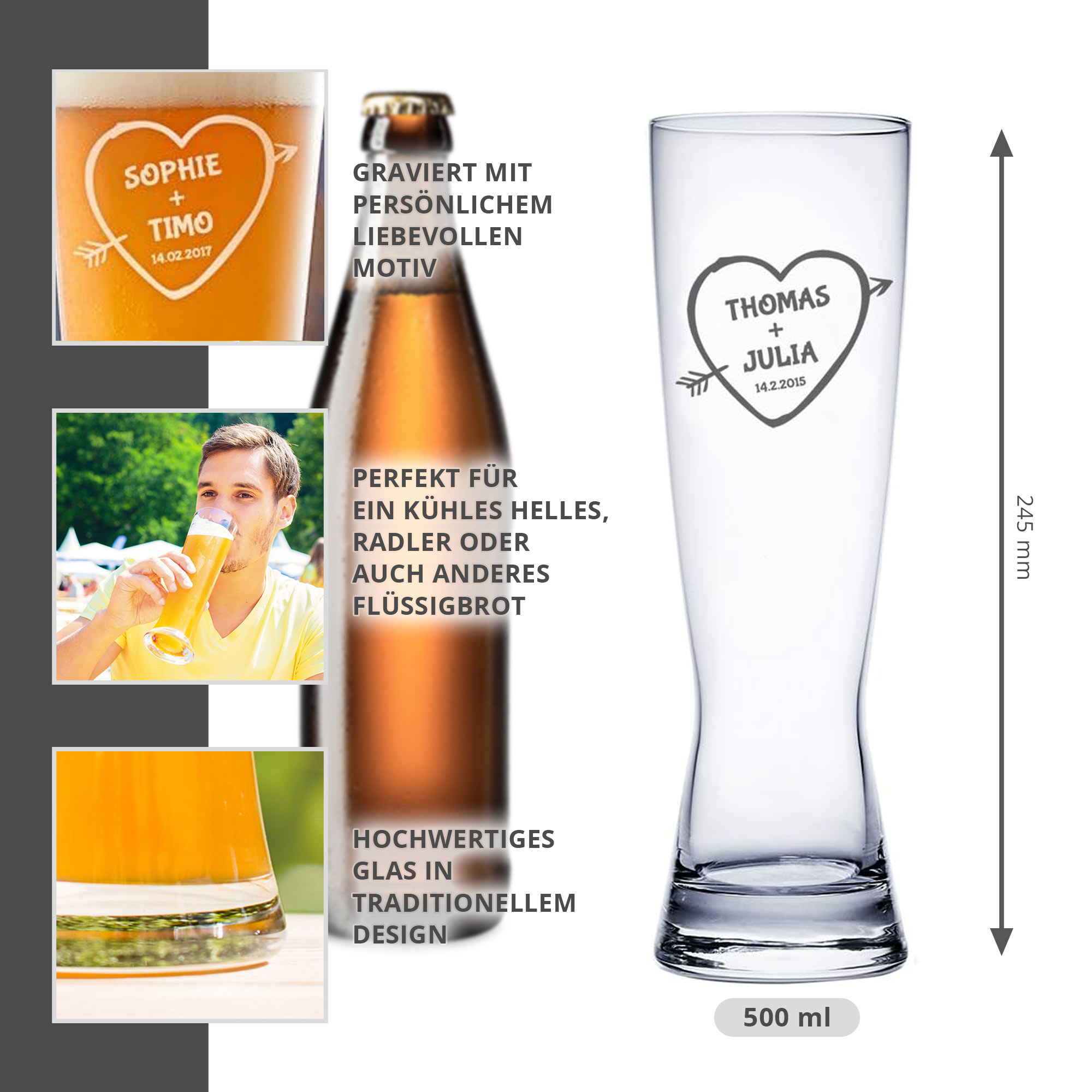 Weizenglas mit Gravur - Amors Pfeil Weizenglas mit Gravur - Amors Pfeil