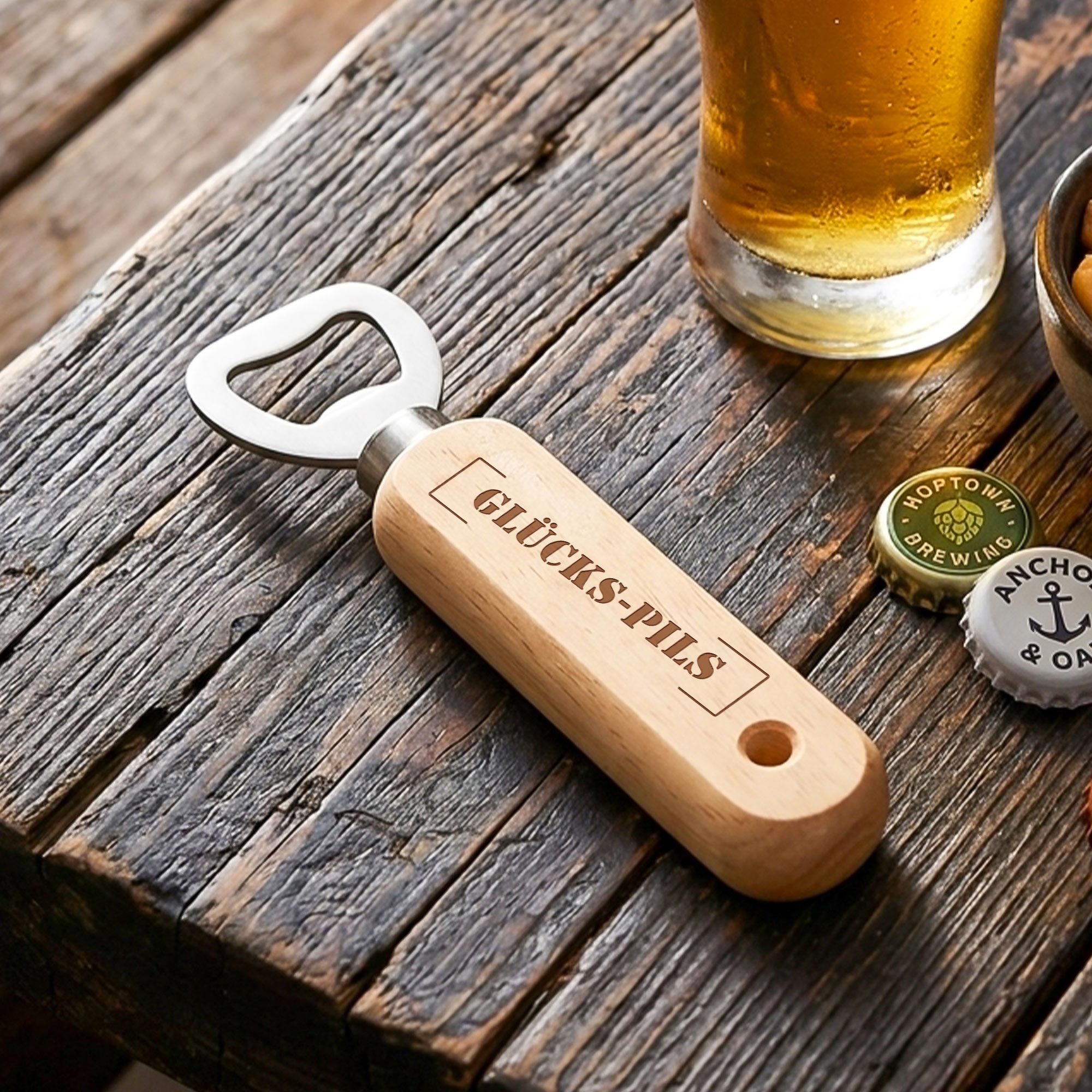 Personalisierter Flaschenöffner aus Holz - Stempel