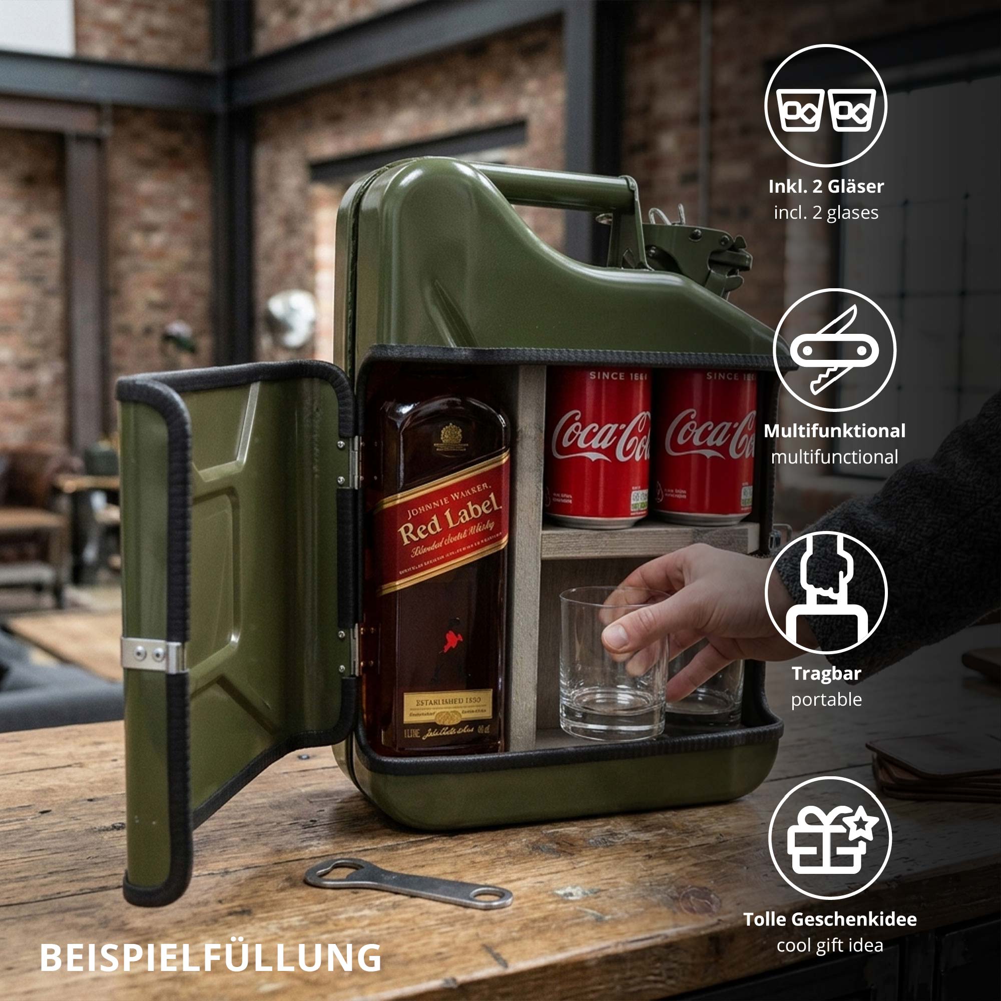 10l Kanisterbar 3-teilig - grüne Mini Bar mit Barschrank