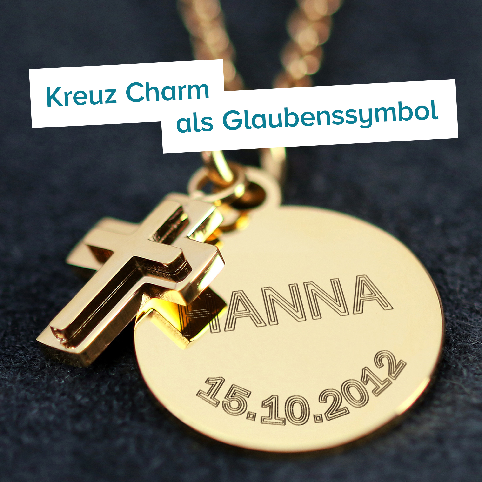 Runder Kettenanhänger mit Kreuz Gold - Name und Datum 4075 - 1