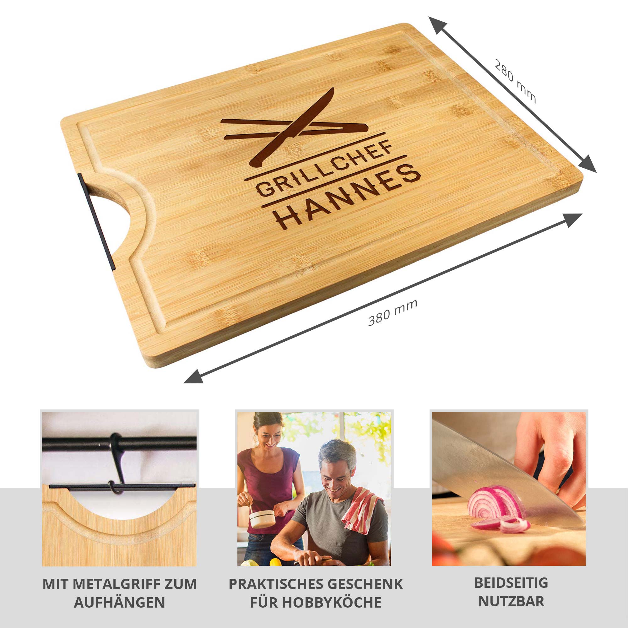 Bambusholz Schneidebrett mit Grillchef Gravur Bambusholz Schneidebrett mit Grillchef Gravur