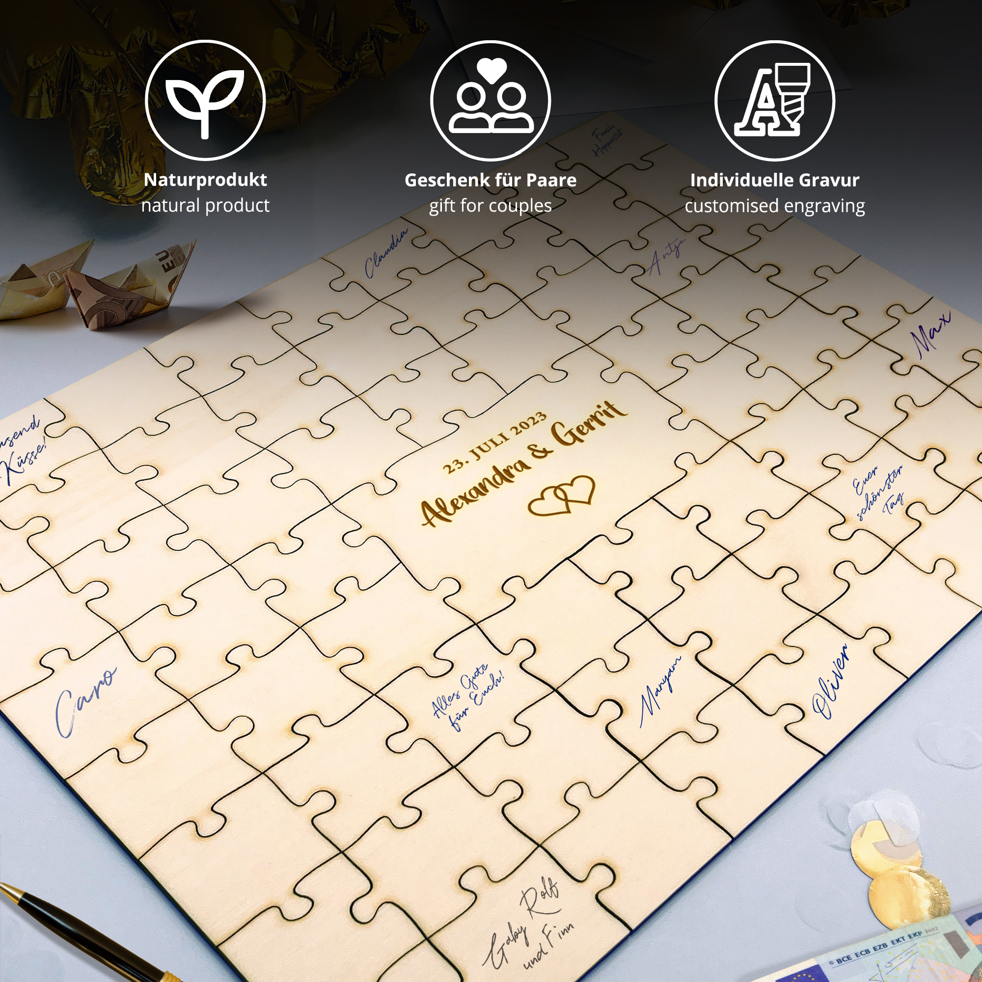 Gästebuch Puzzle - A3 - Hochzeit - Herzen - Personalisiert