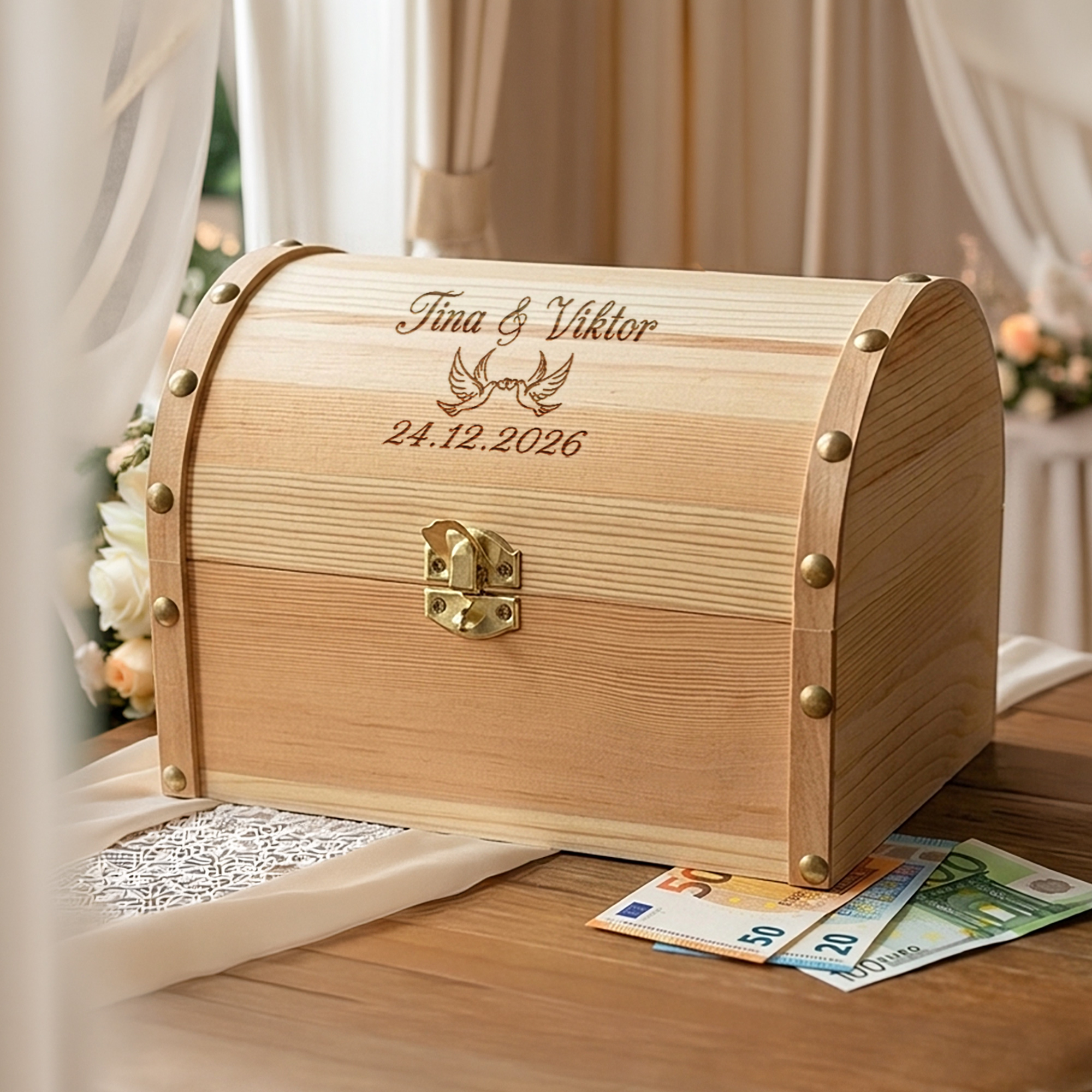 Geld Schatzkiste zur Hochzeit Groß - Liebestauben