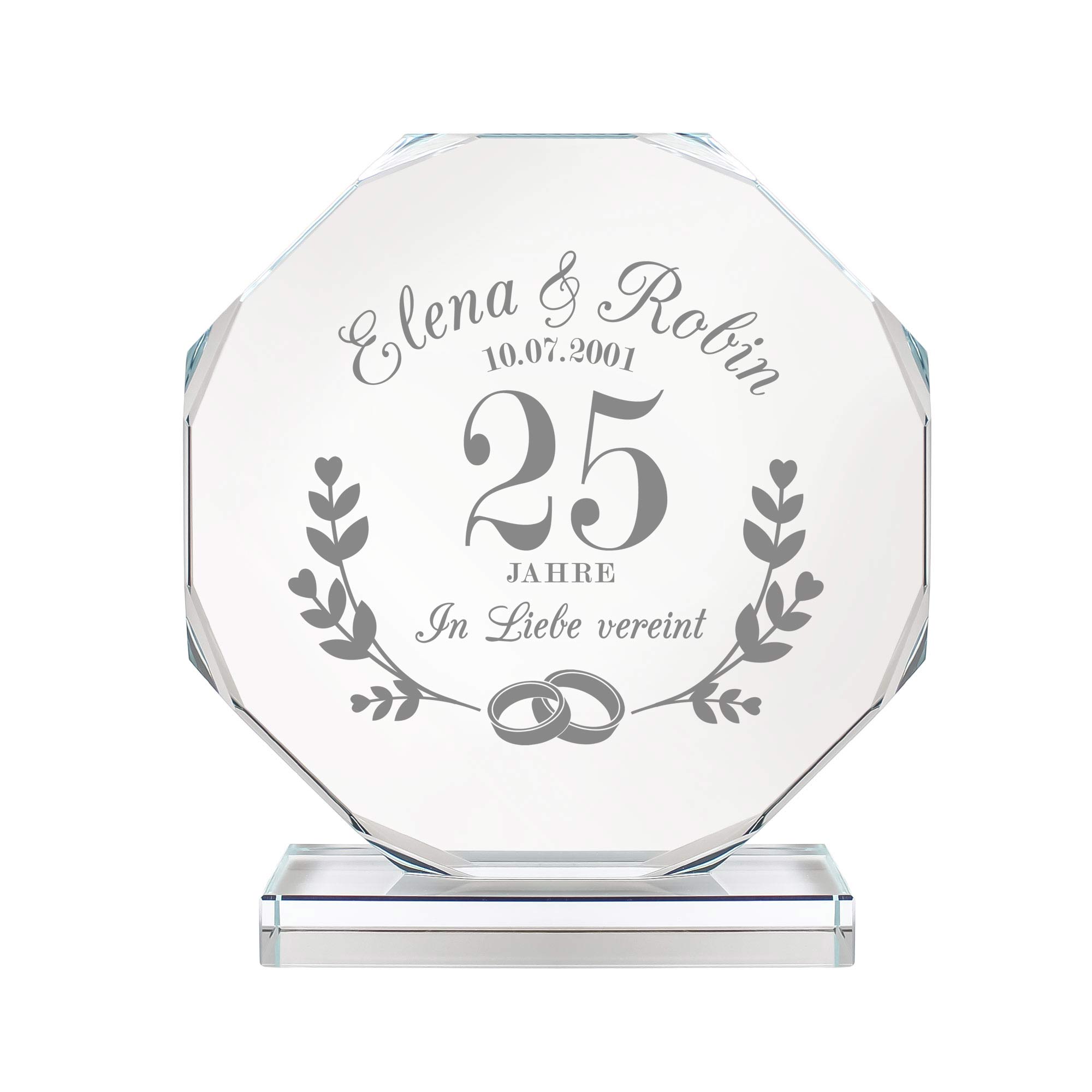 Personalisierter Glaspokal mit Facettenschliff zur Silberhochzeit - 25 Jahre Personalisierter Glaspokal mit Facettenschliff zur Silberhochzeit - 25 Jahre