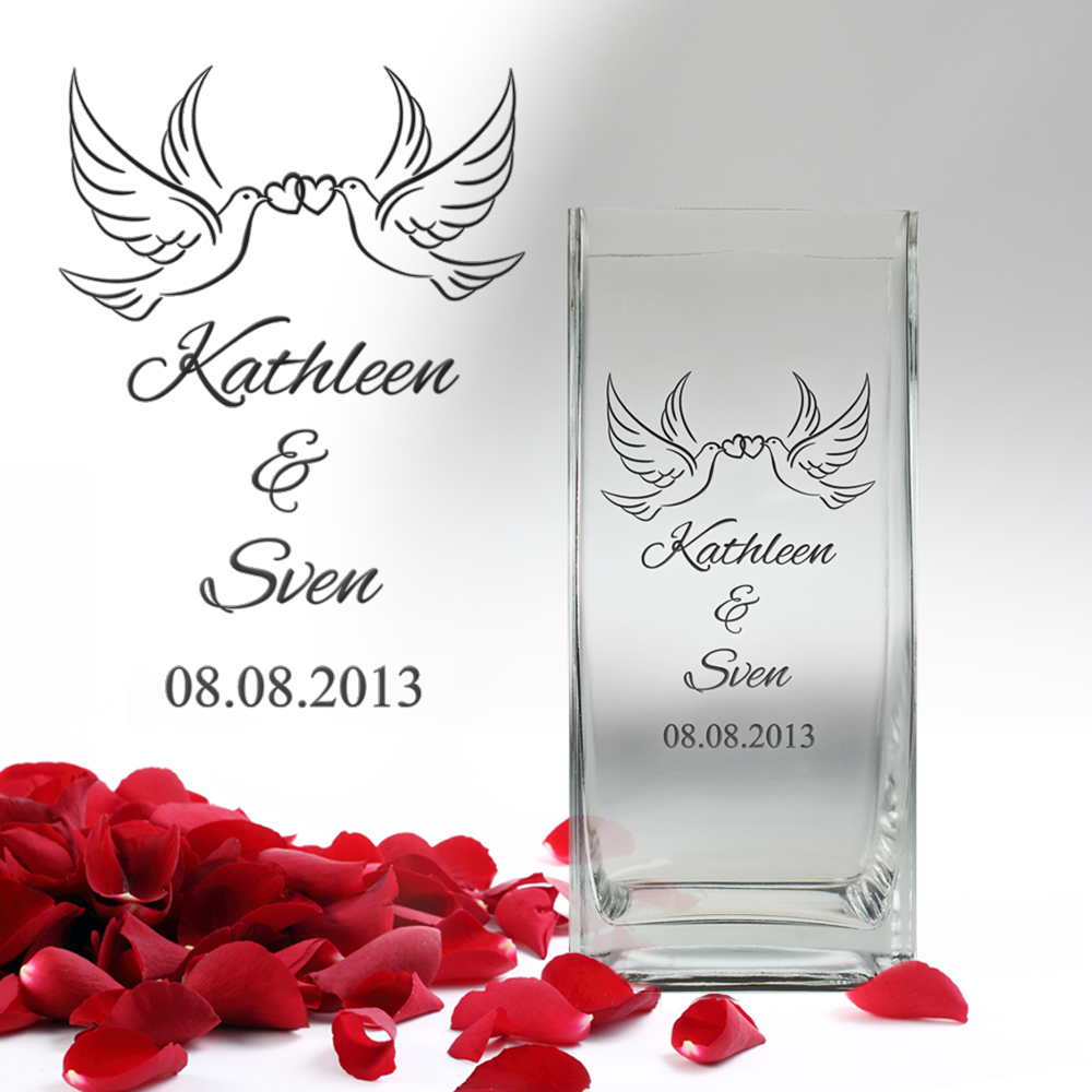 Vase Liebestauben - personalisiert 1391