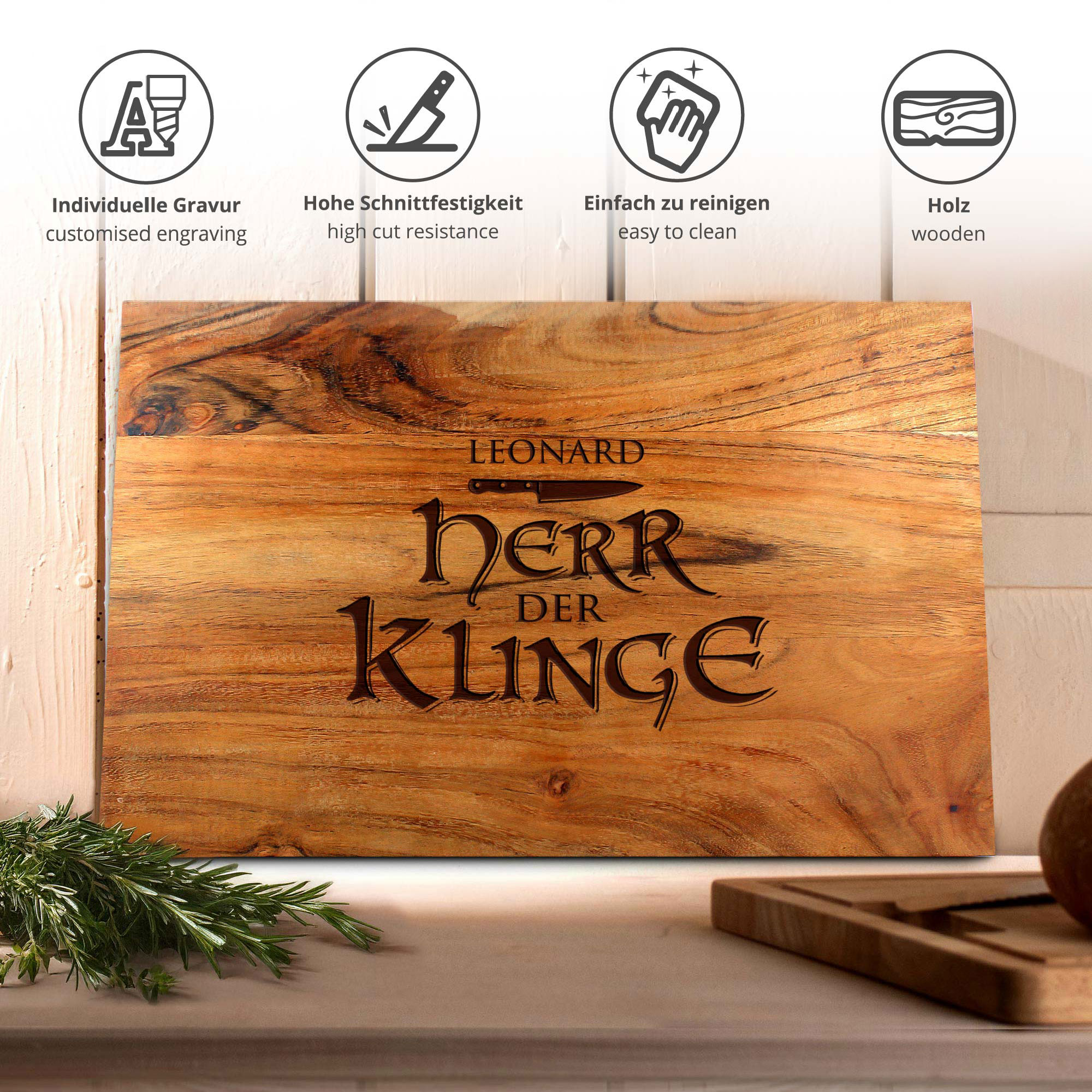 Schneideblock mit Griffmulden - Herr der Klinge Gravur